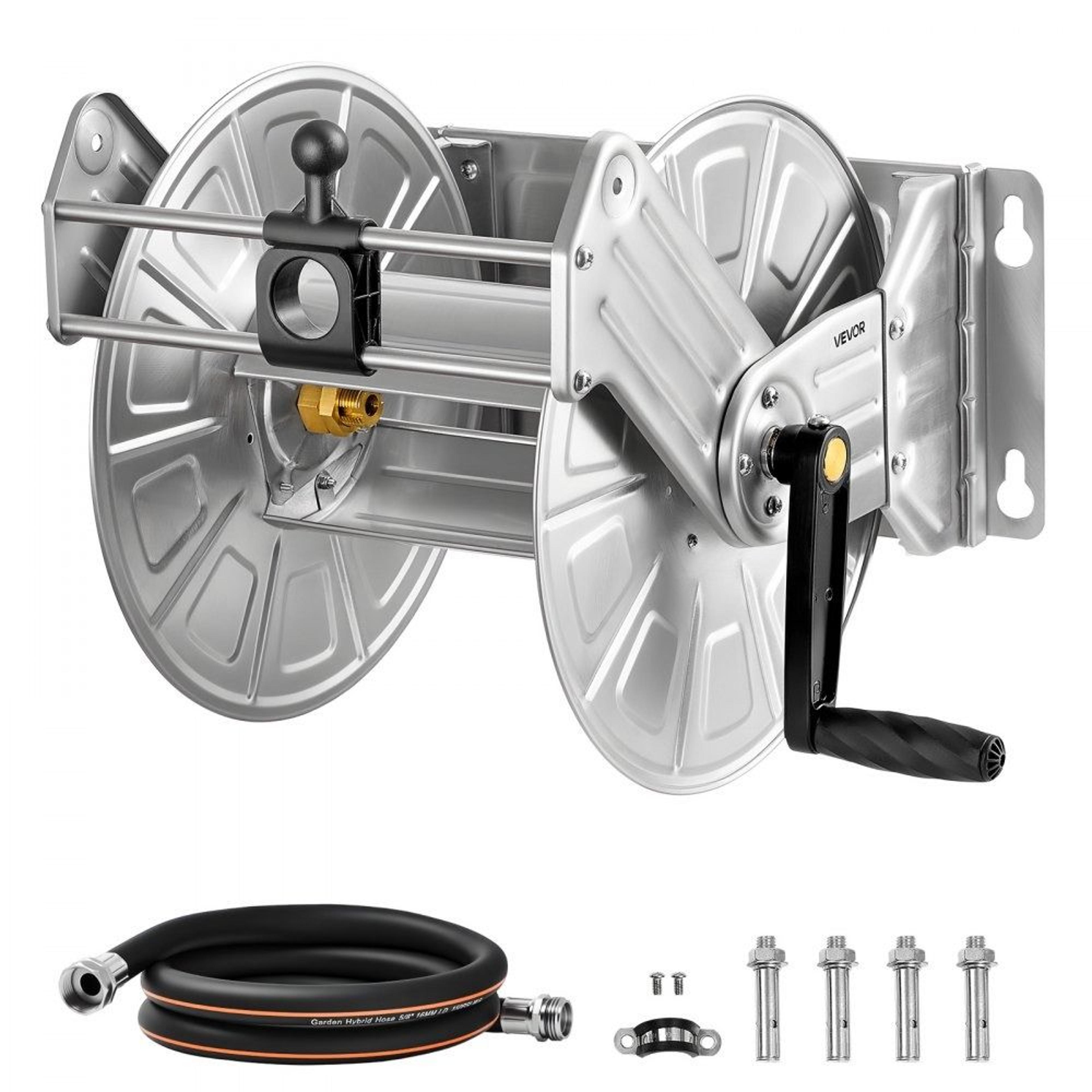 wall mounted garden hose reel 150 ft heavy duty stainless steel hose storage system