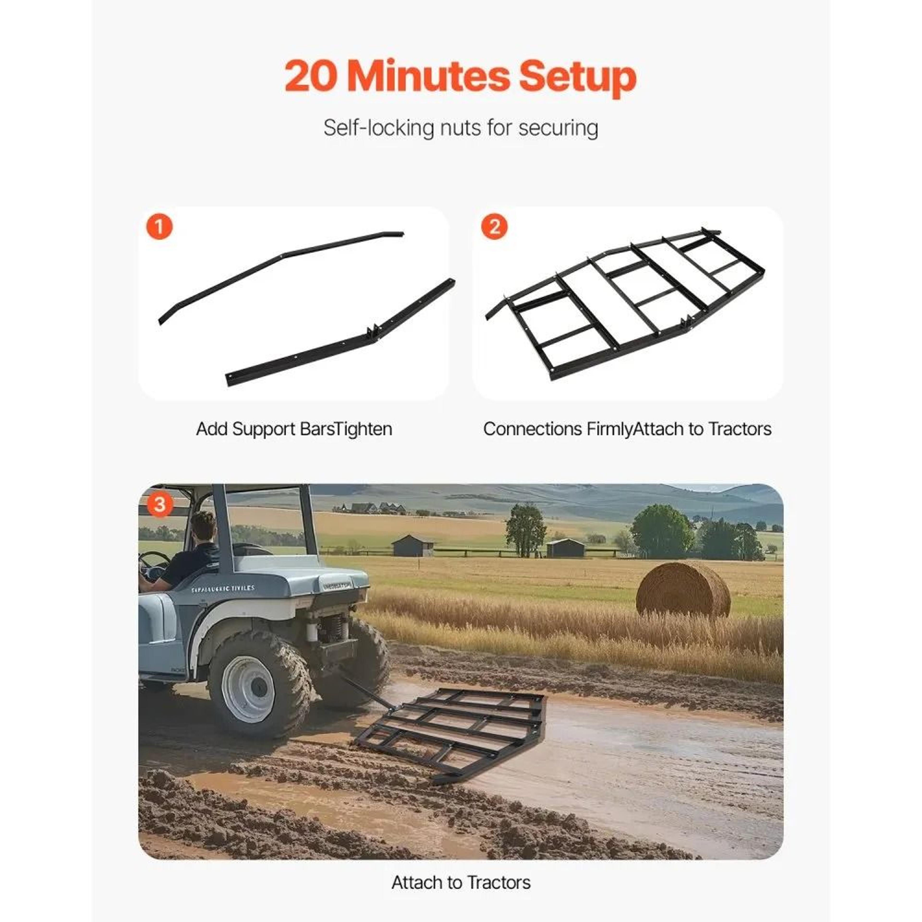 84 Inch Tow Behind Drag Harrow Steel Driveway Grader For ATV UTV Tractor 6