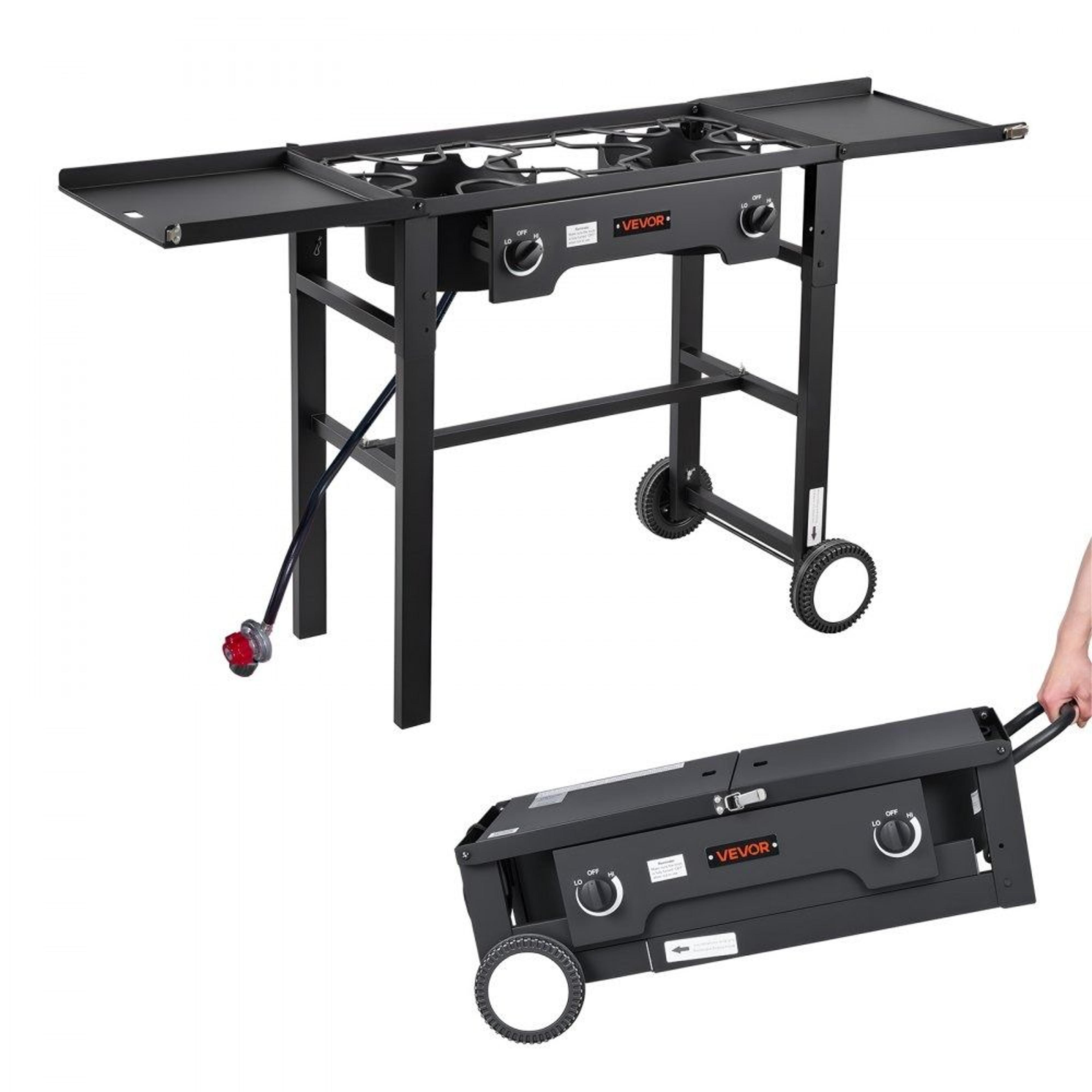 2 burner outdoor propane gas stove 150000 btu camping cooker with wheels