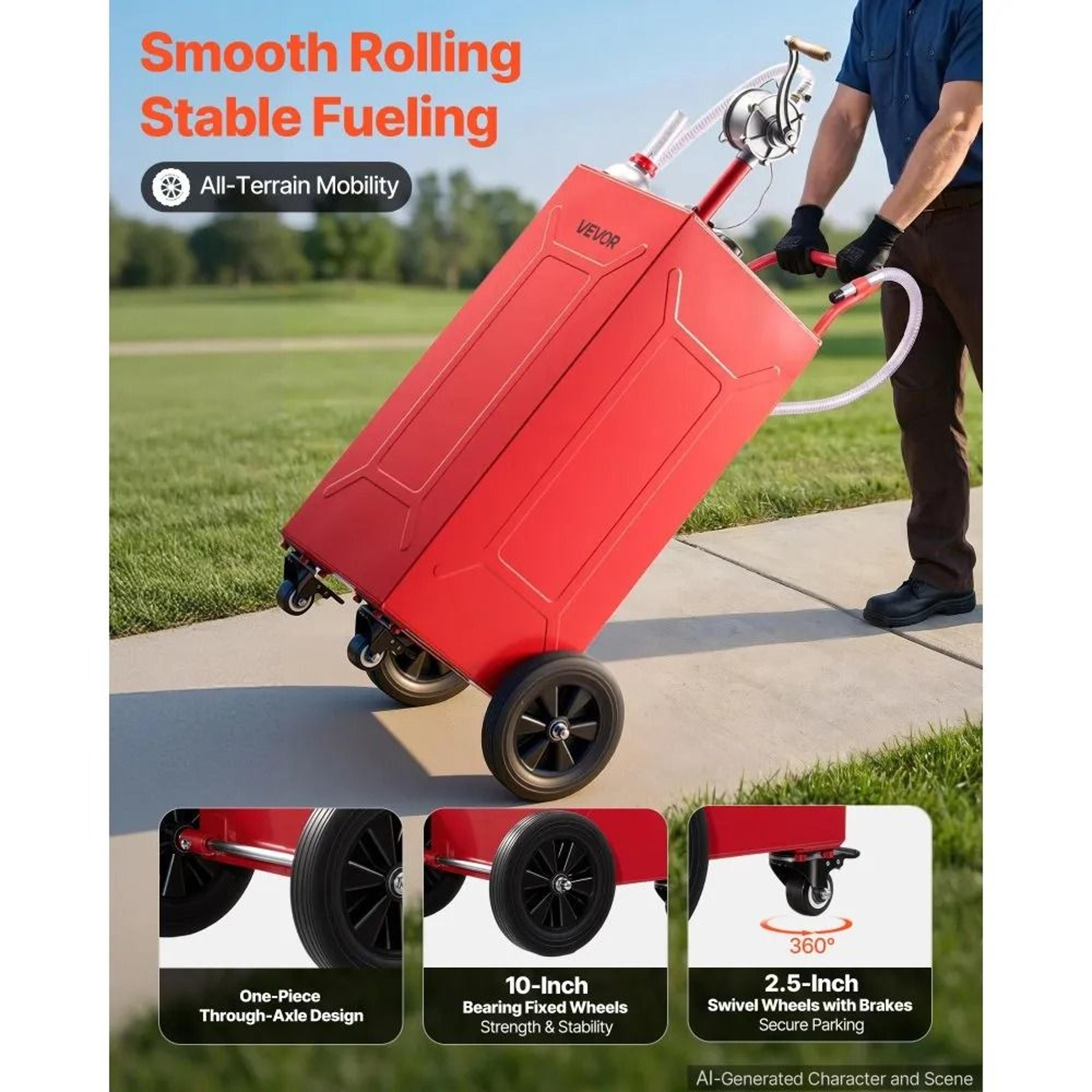 30 Gallon Portable Fuel Gas Caddy With Manual Pump And 4 Wheels 3