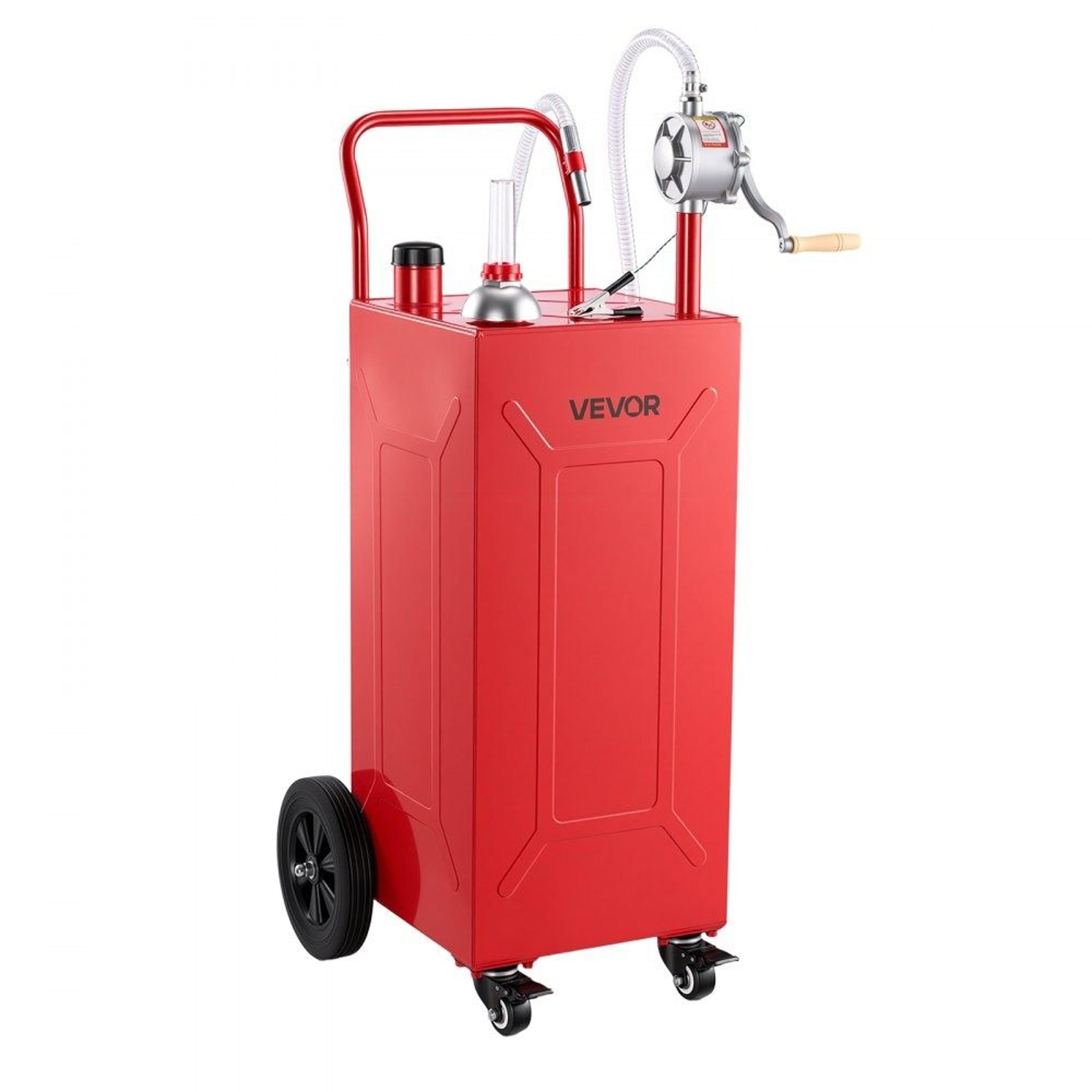 30 gallon portable fuel gas caddy with manual pump and 4 wheels