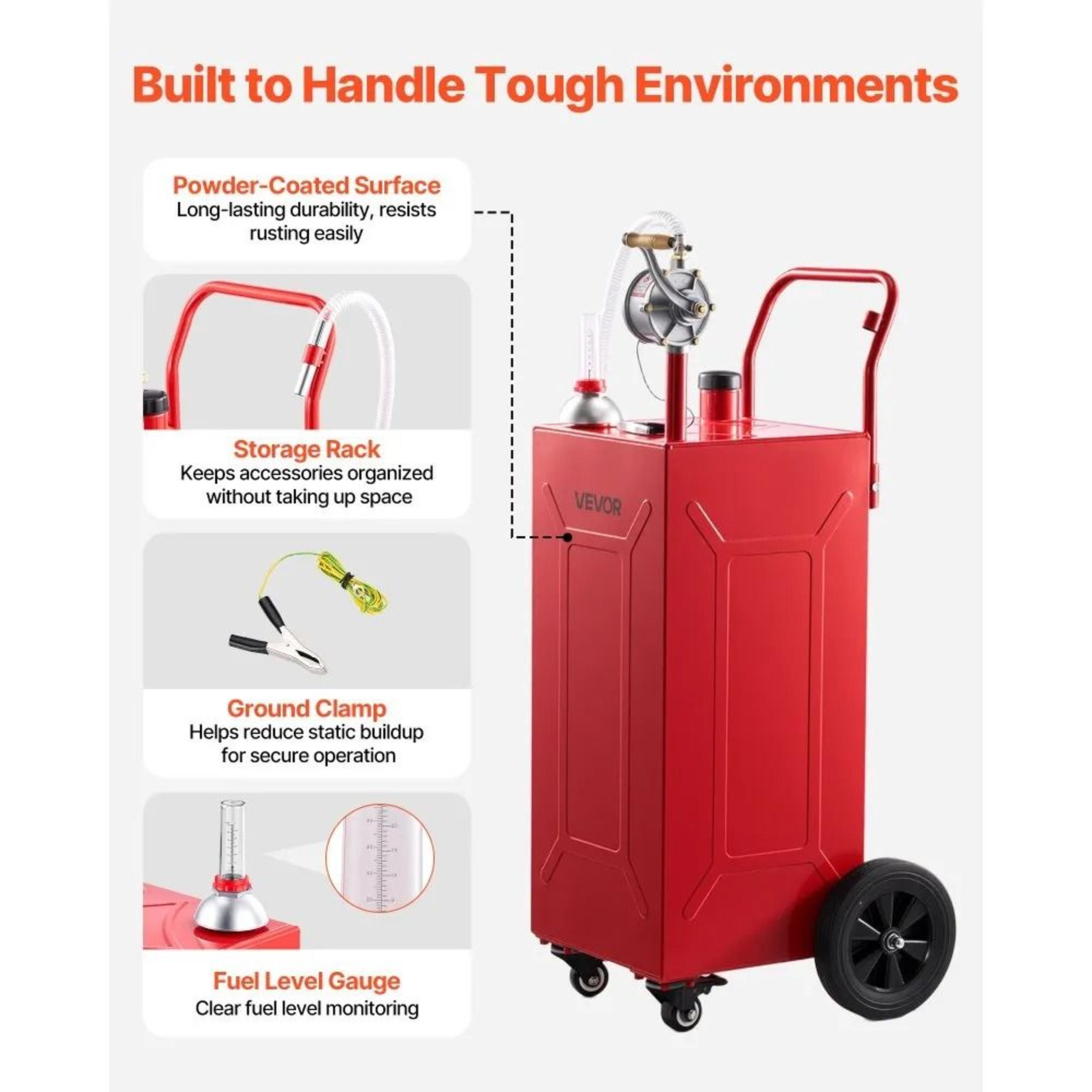 30 Gallon Portable Fuel Gas Caddy With Manual Pump And 4 Wheels 5