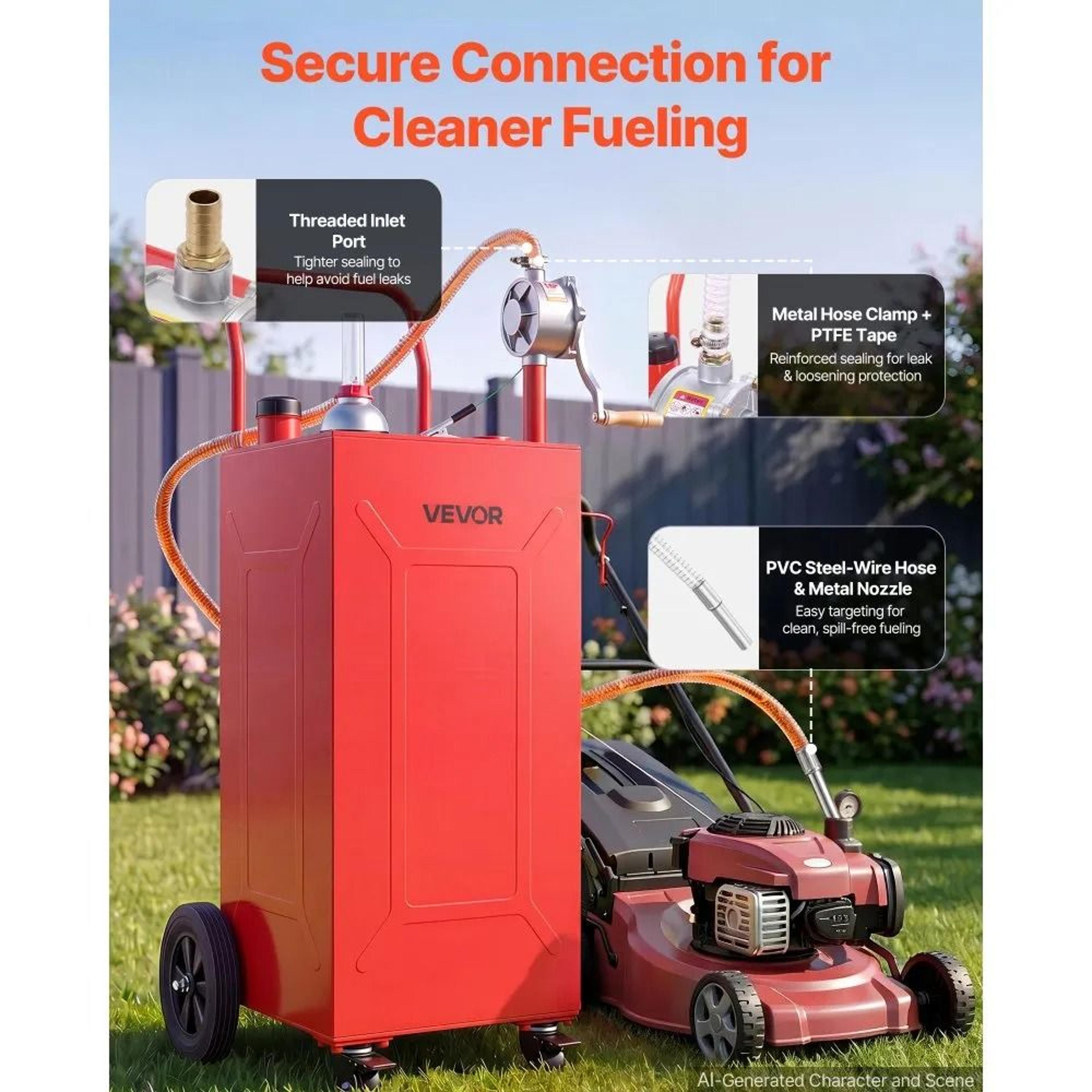 30 Gallon Portable Fuel Gas Caddy With Manual Pump And 4 Wheels 2
