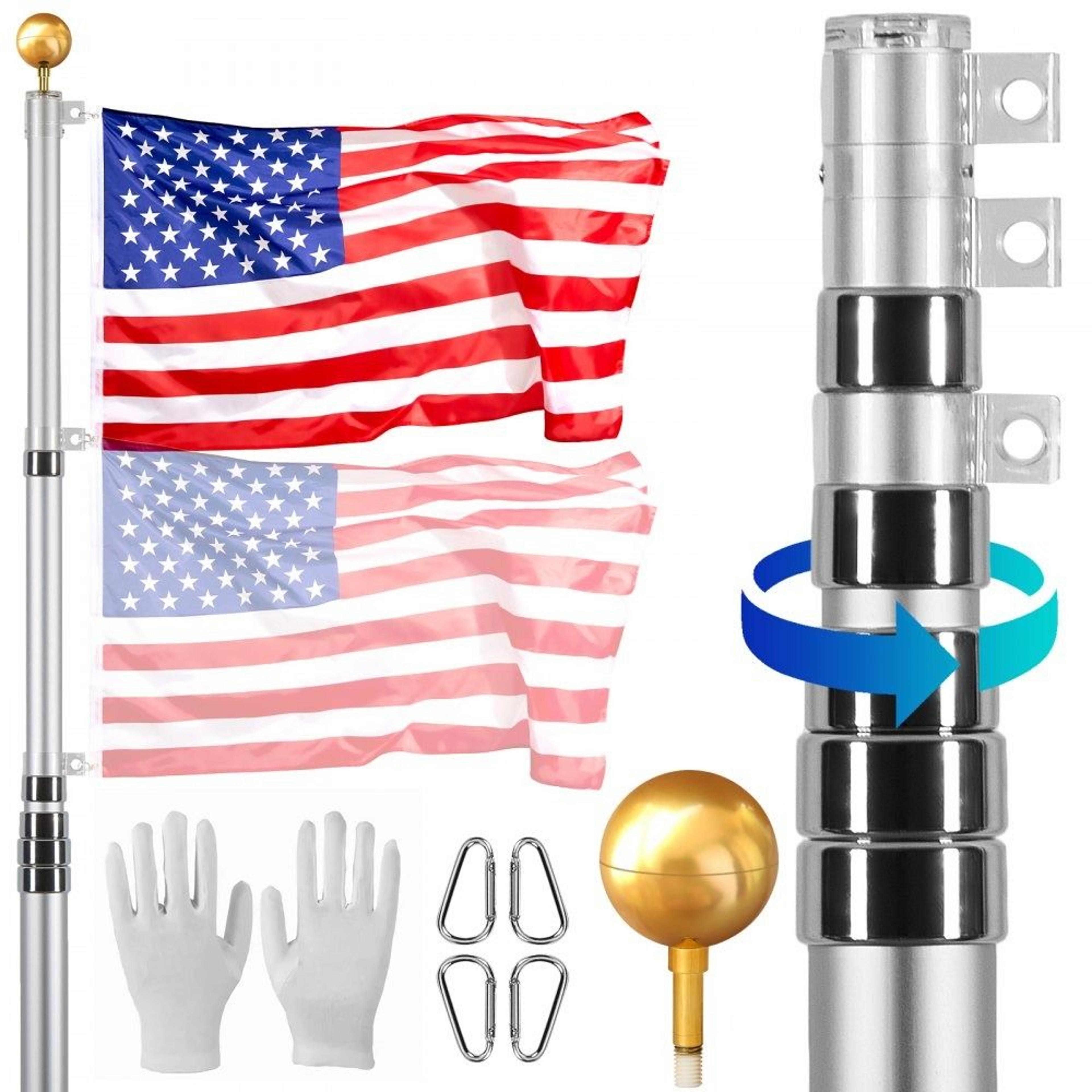 30ft telescoping flag pole kit heavy duty aluminum alloy outdoor flagpole with american flag