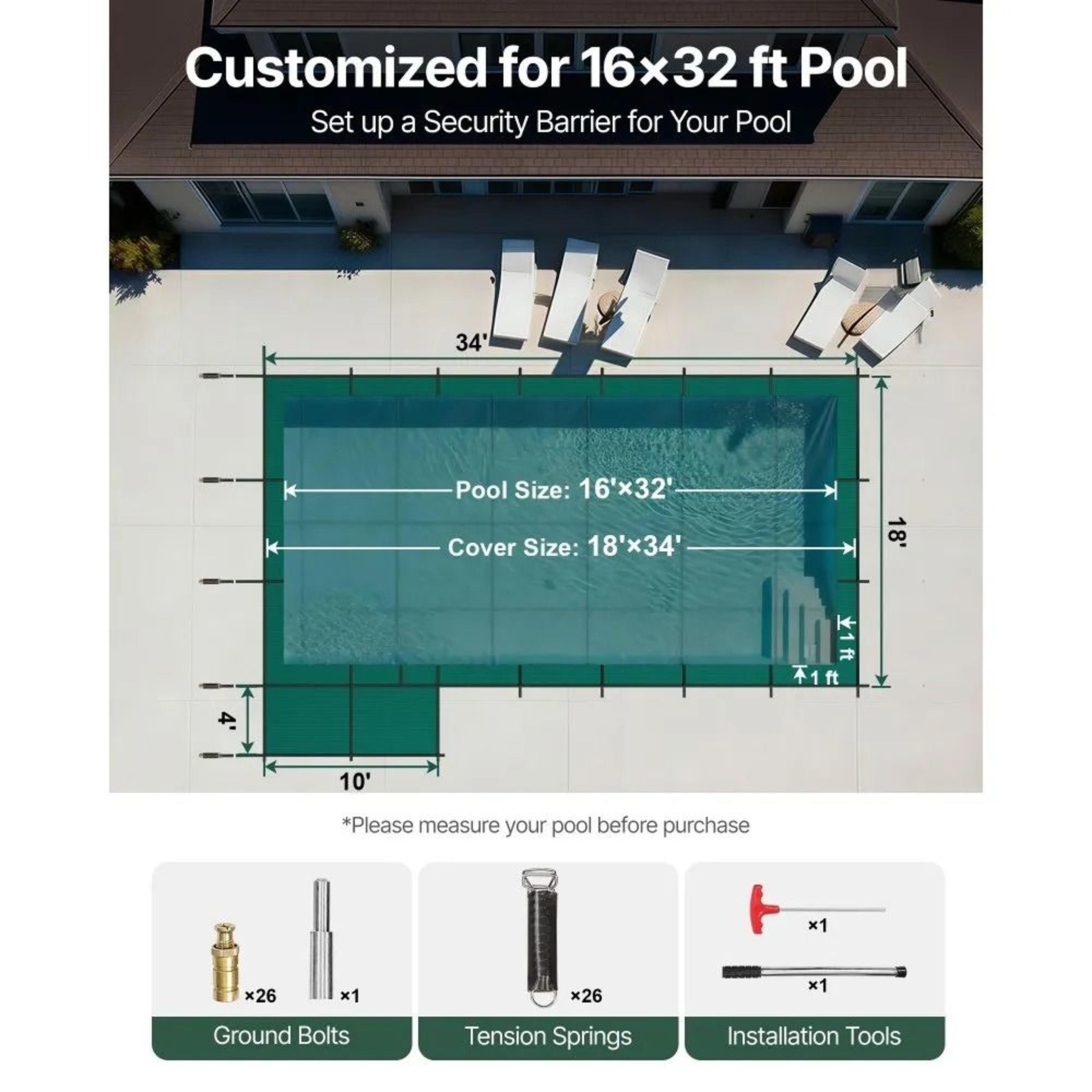 Inground Pool Safety Cover 18 X 34 Ft Winter Mesh Cover With Hardware 2