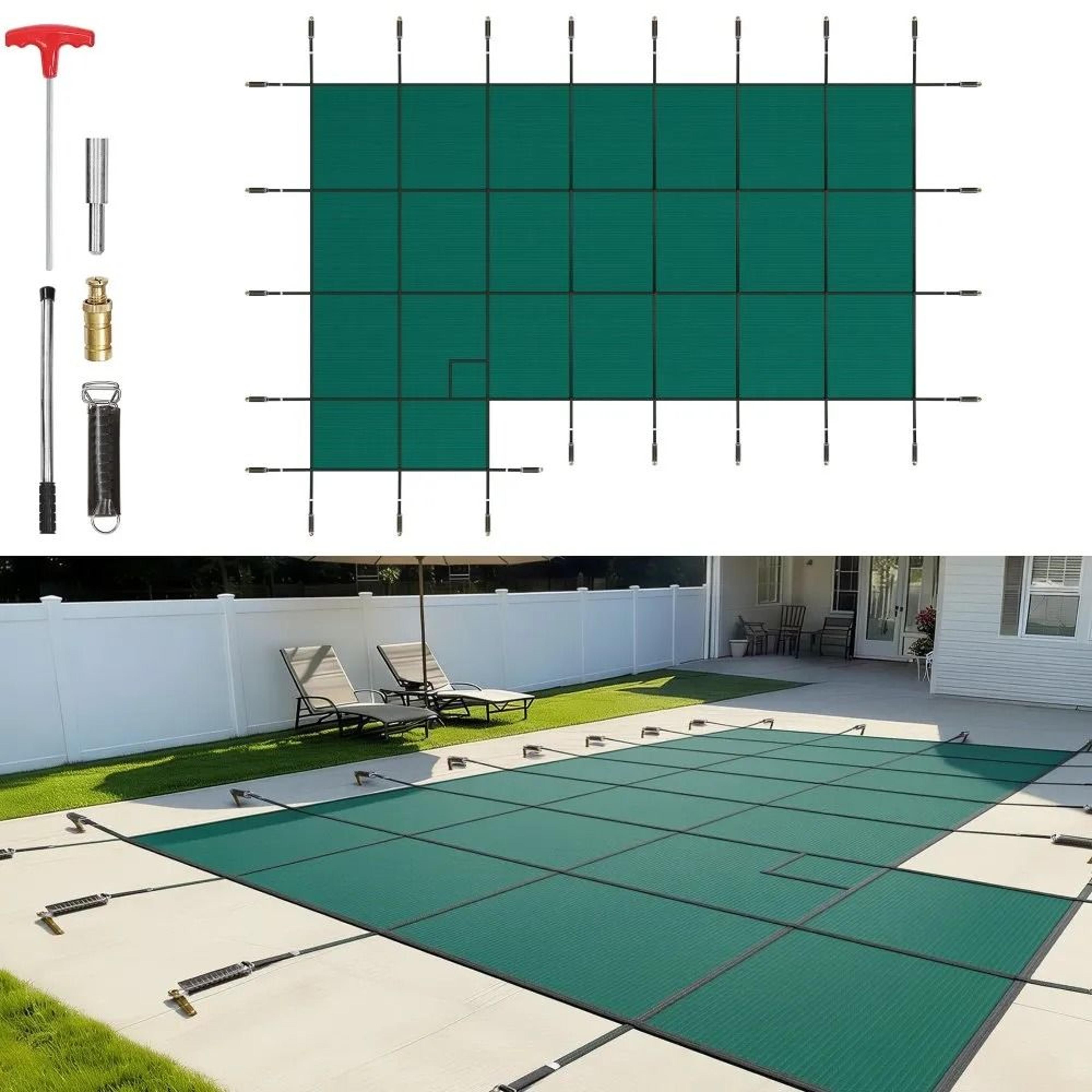 inground pool safety cover 18 x 34 ft winter mesh cover with hardware