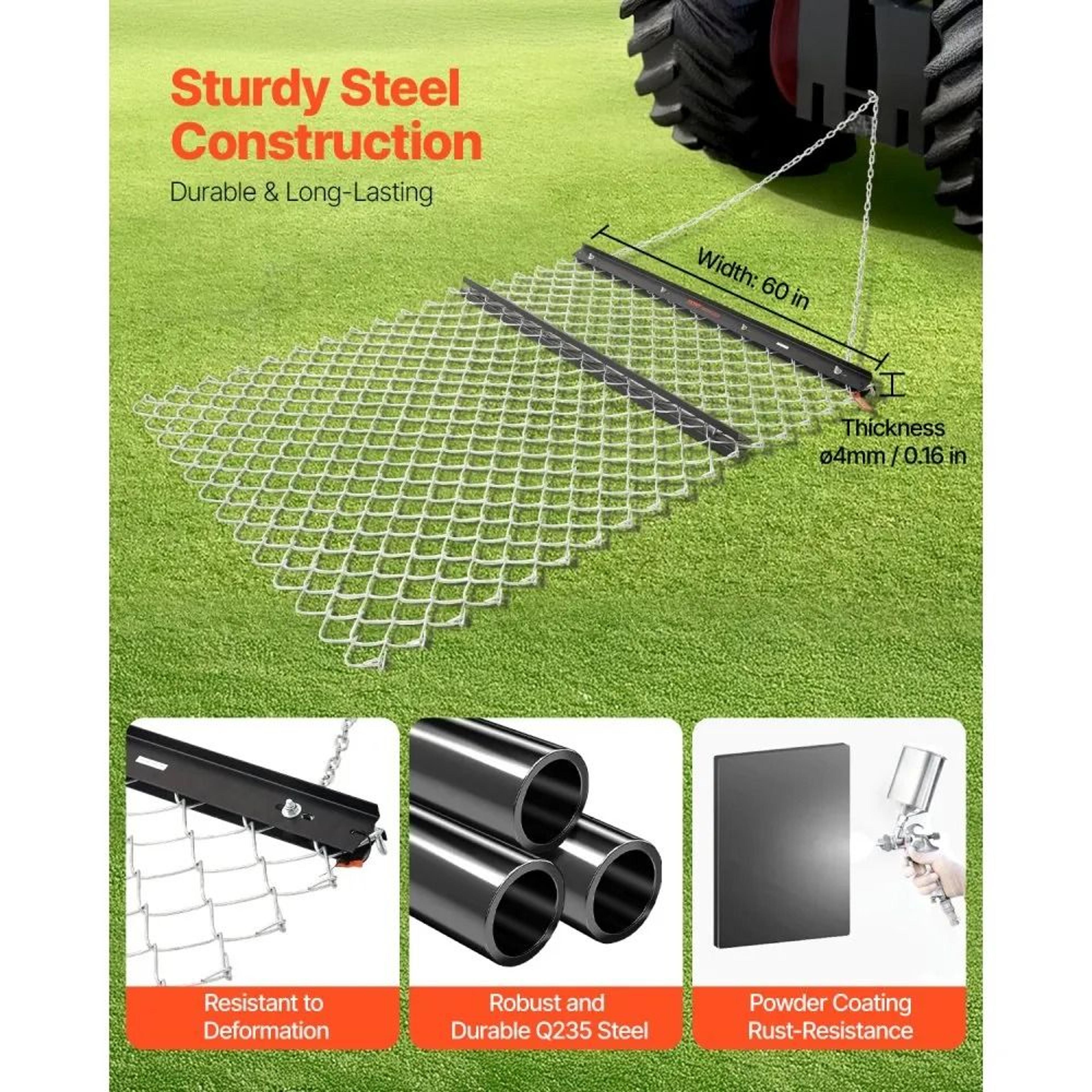 4 X 5 Ft Heavy Duty Chain Drag Harrow Steel ATV UTV Tractor Attachment For Land Leveling 1