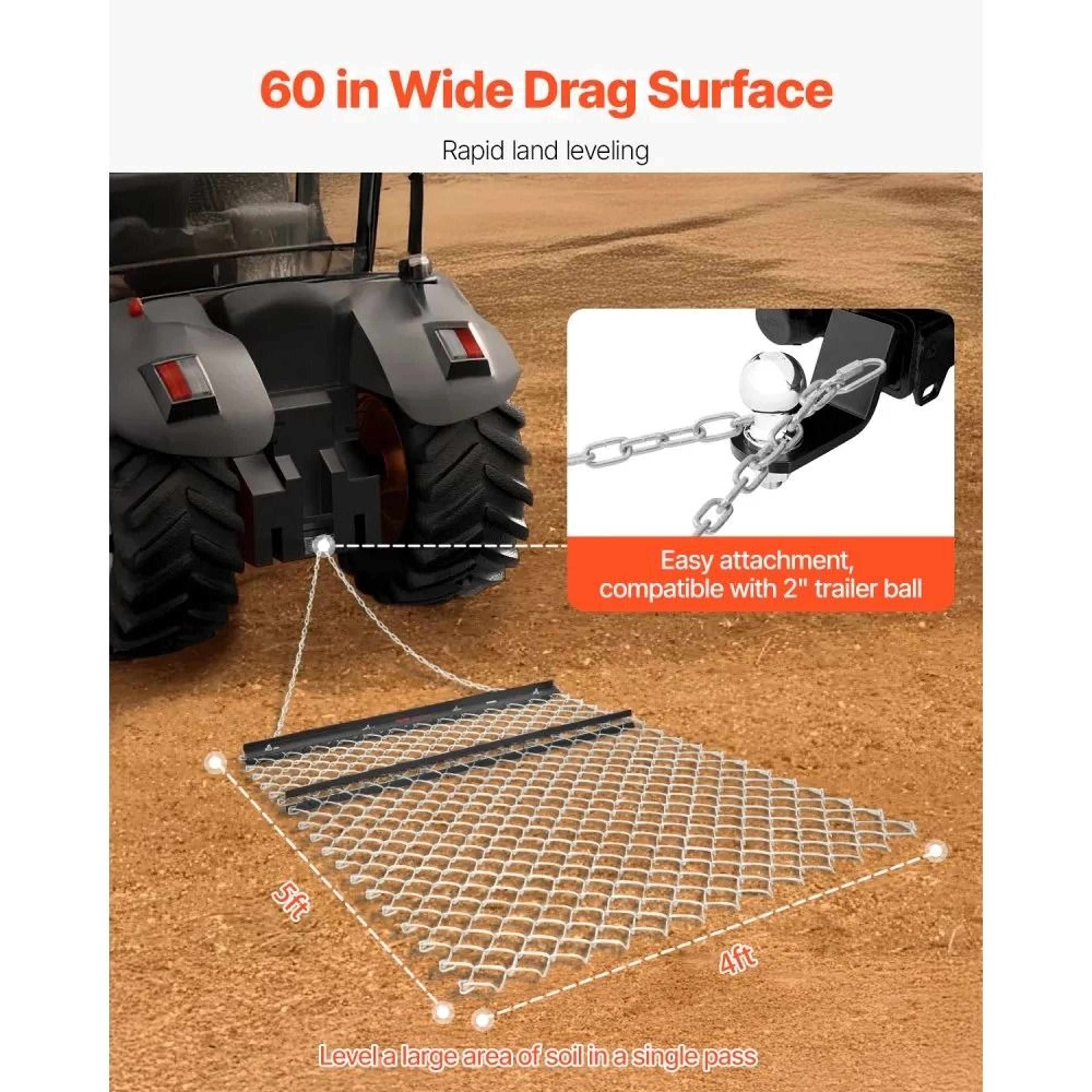 4 X 5 Ft Heavy Duty Chain Drag Harrow Steel ATV UTV Tractor Attachment For Land Leveling 3