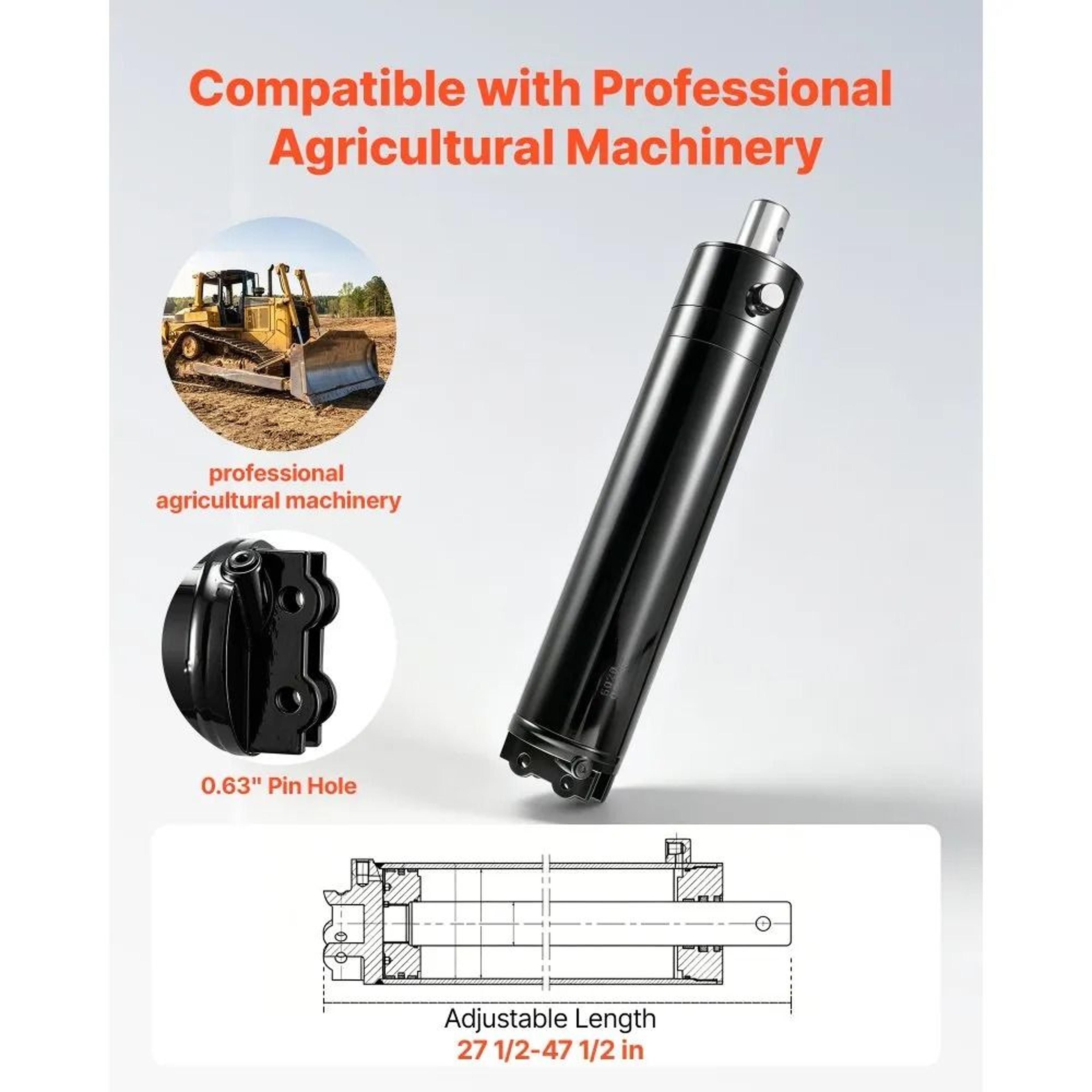 5 Inch Bore Double Acting Hydraulic Cylinder 20 Inch Stroke 4500 PSI Heavy Duty 4