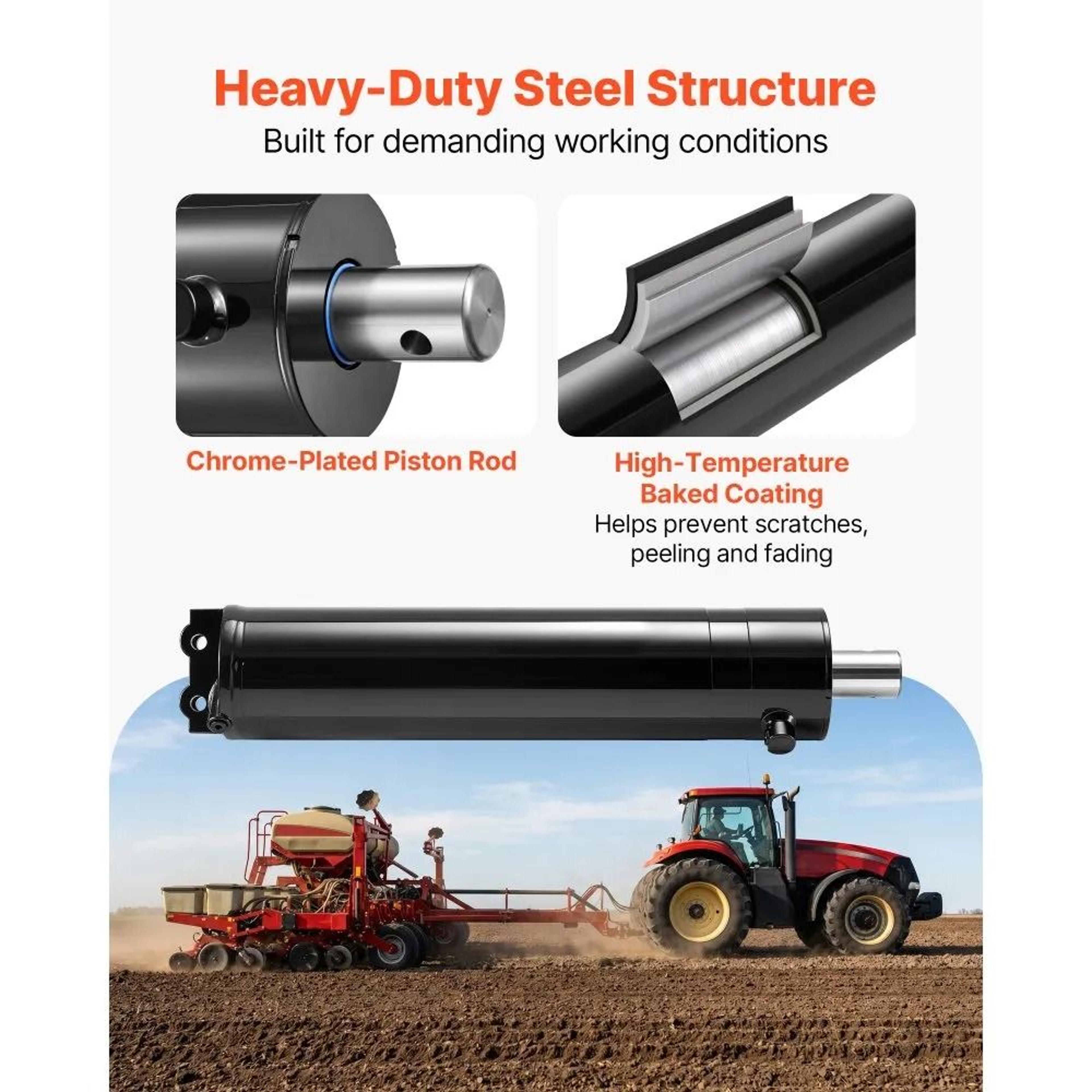 5 Inch Bore Double Acting Hydraulic Cylinder 20 Inch Stroke 4500 PSI Heavy Duty 3