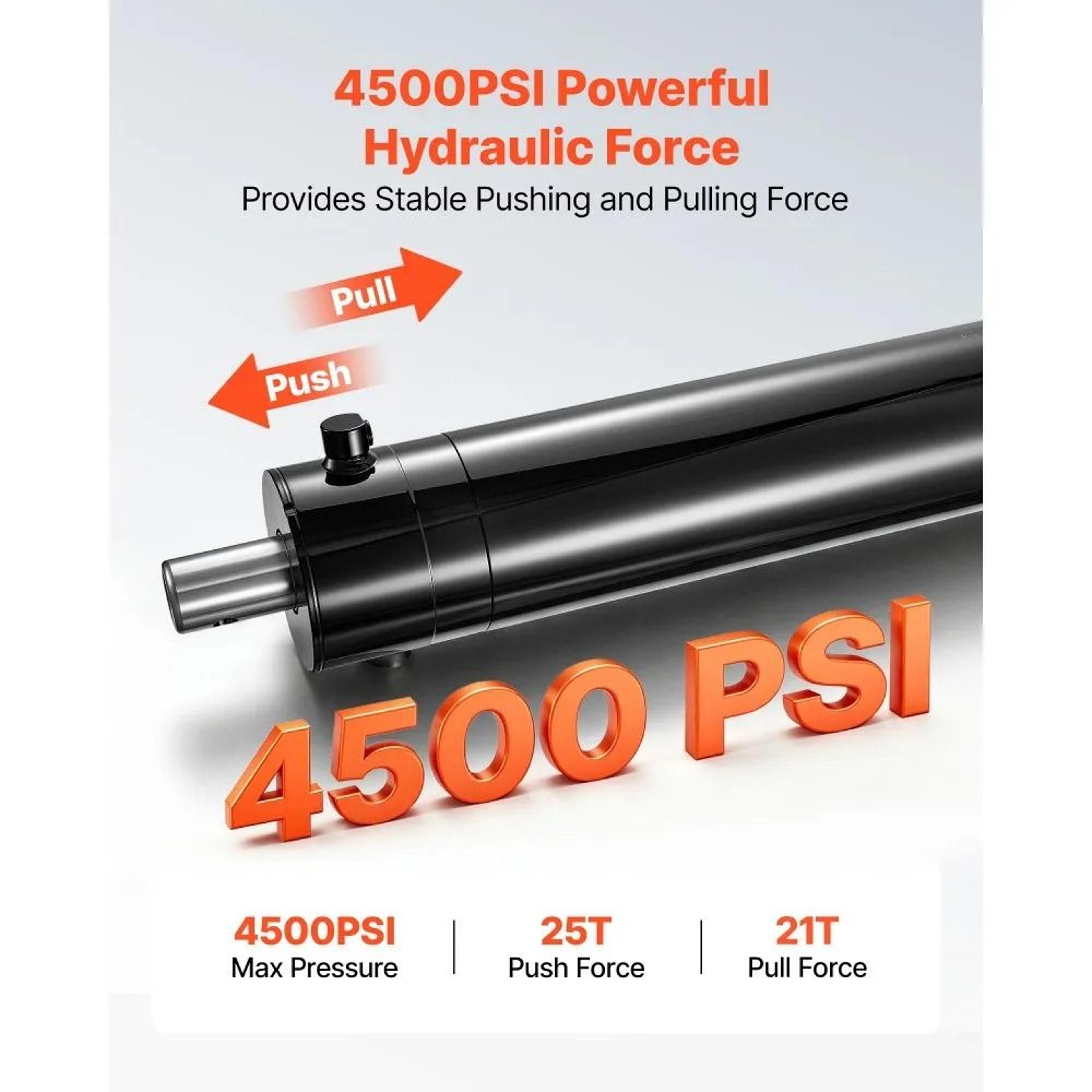 5 Inch Bore Double Acting Hydraulic Cylinder 20 Inch Stroke 4500 PSI Heavy Duty 1