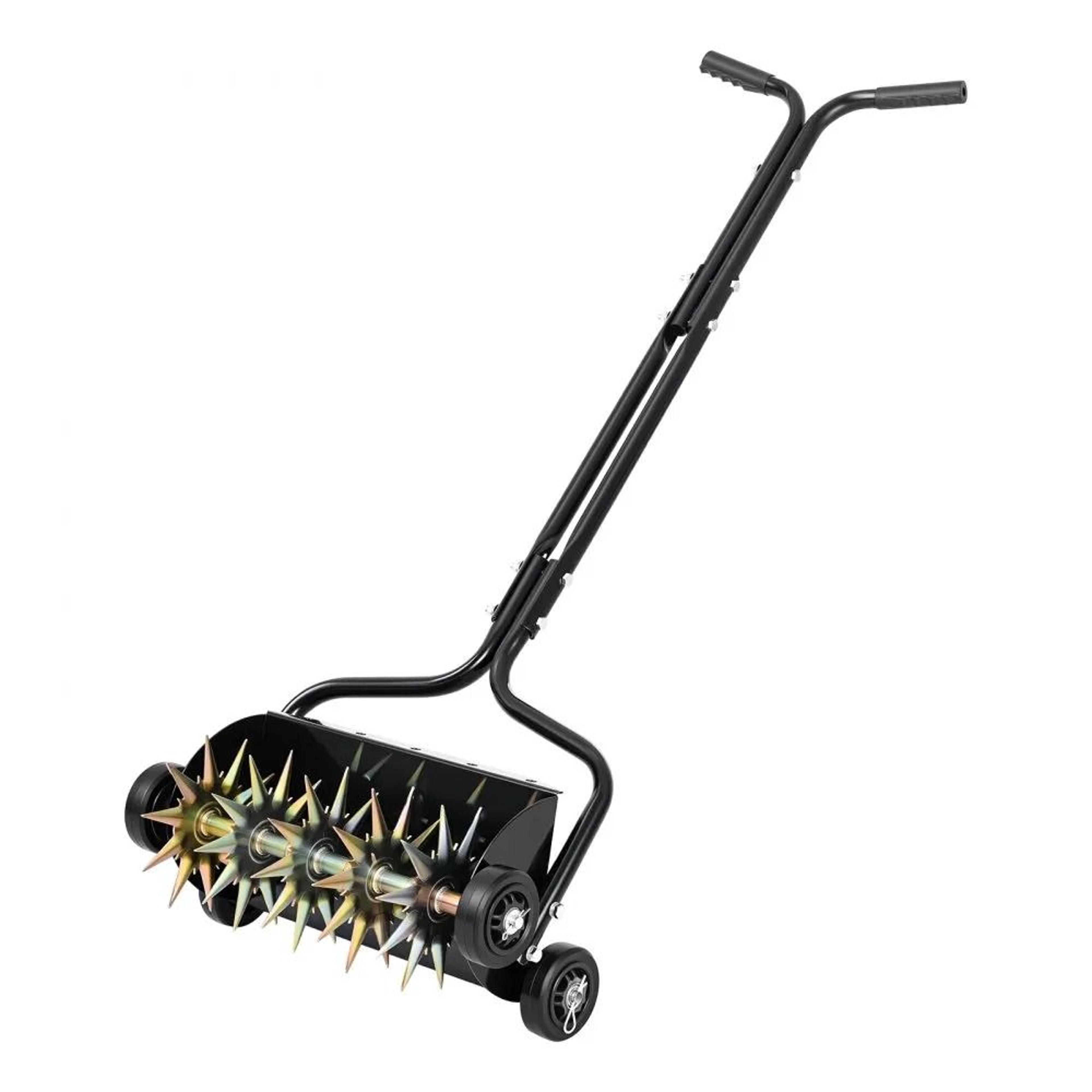18 inch lawn aerator manual push rolling grass aeration tool with 4 wheels
