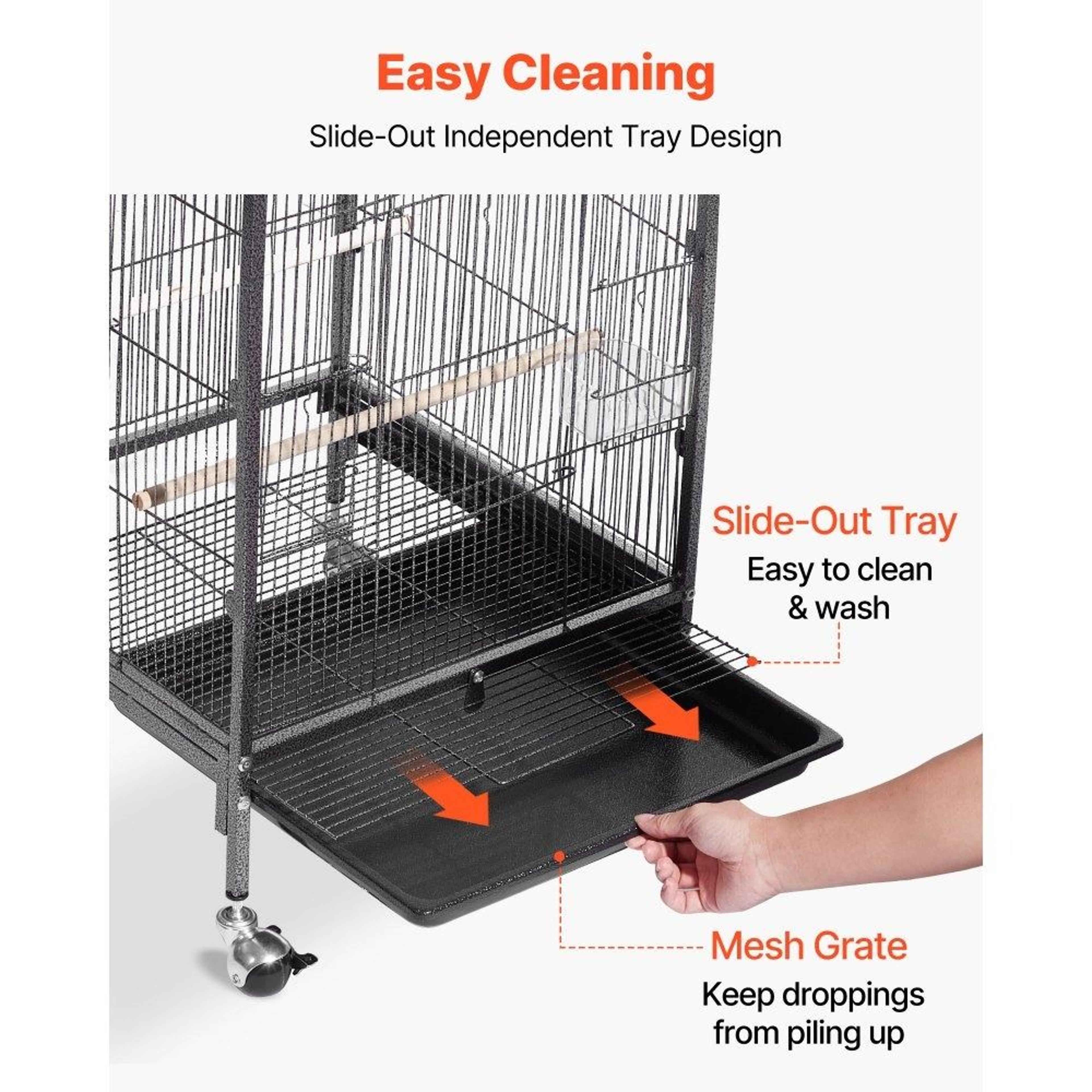 Bird Cage 18x18x30 Inch Wrought Iron Flight Cage With Perches And Rolling Stand 5