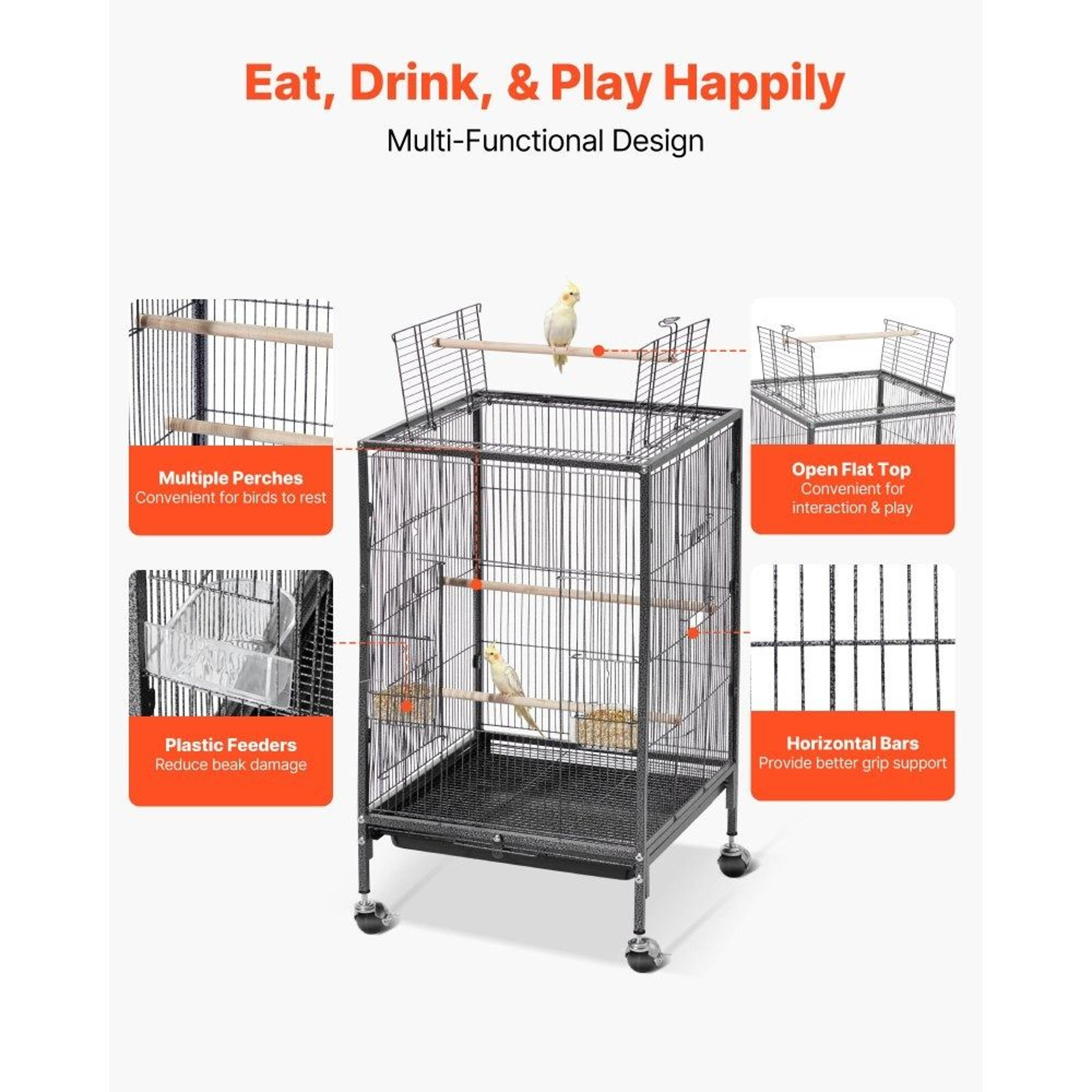 Bird Cage 18x18x30 Inch Wrought Iron Flight Cage With Perches And Rolling Stand 6