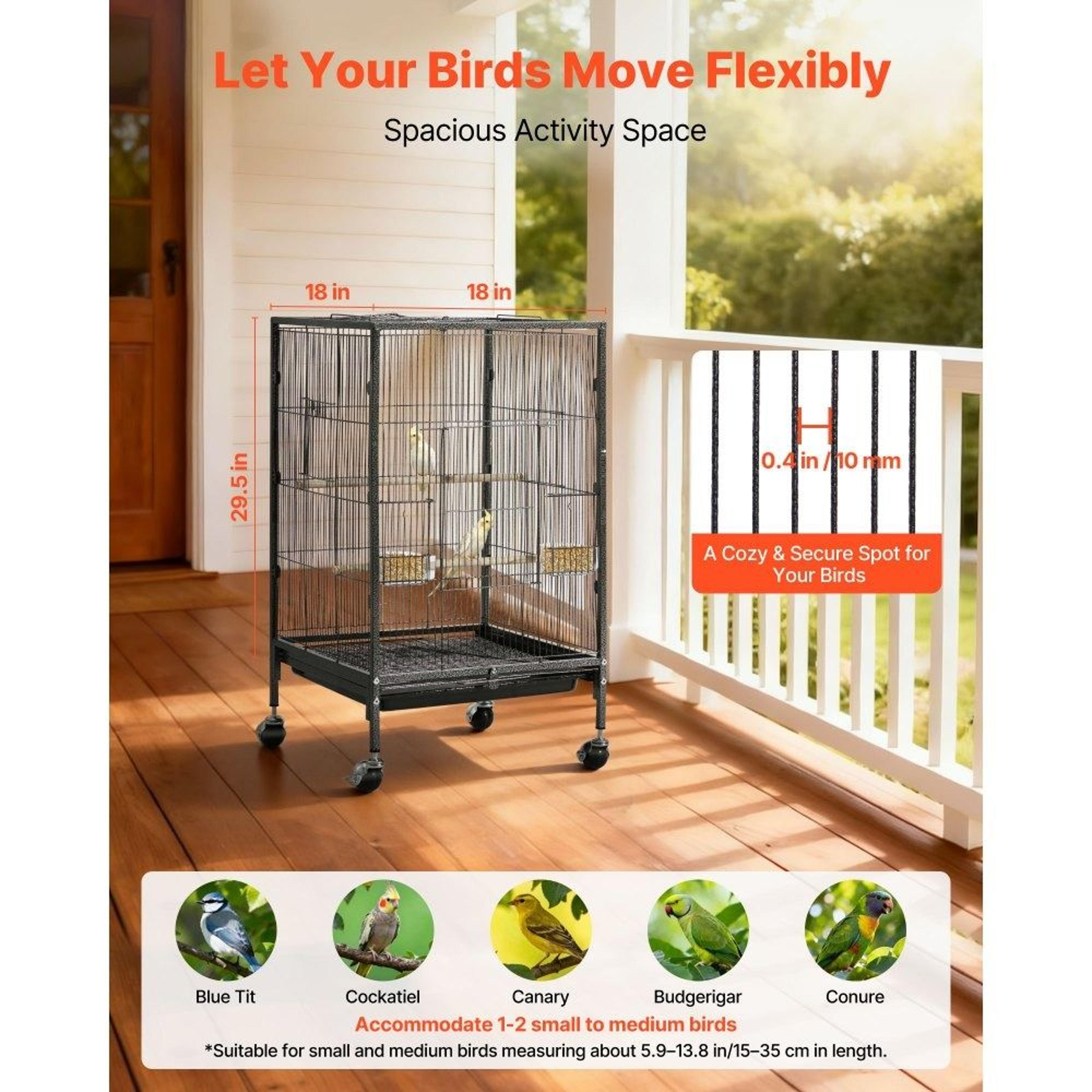 Bird Cage 18x18x30 Inch Wrought Iron Flight Cage With Perches And Rolling Stand 3
