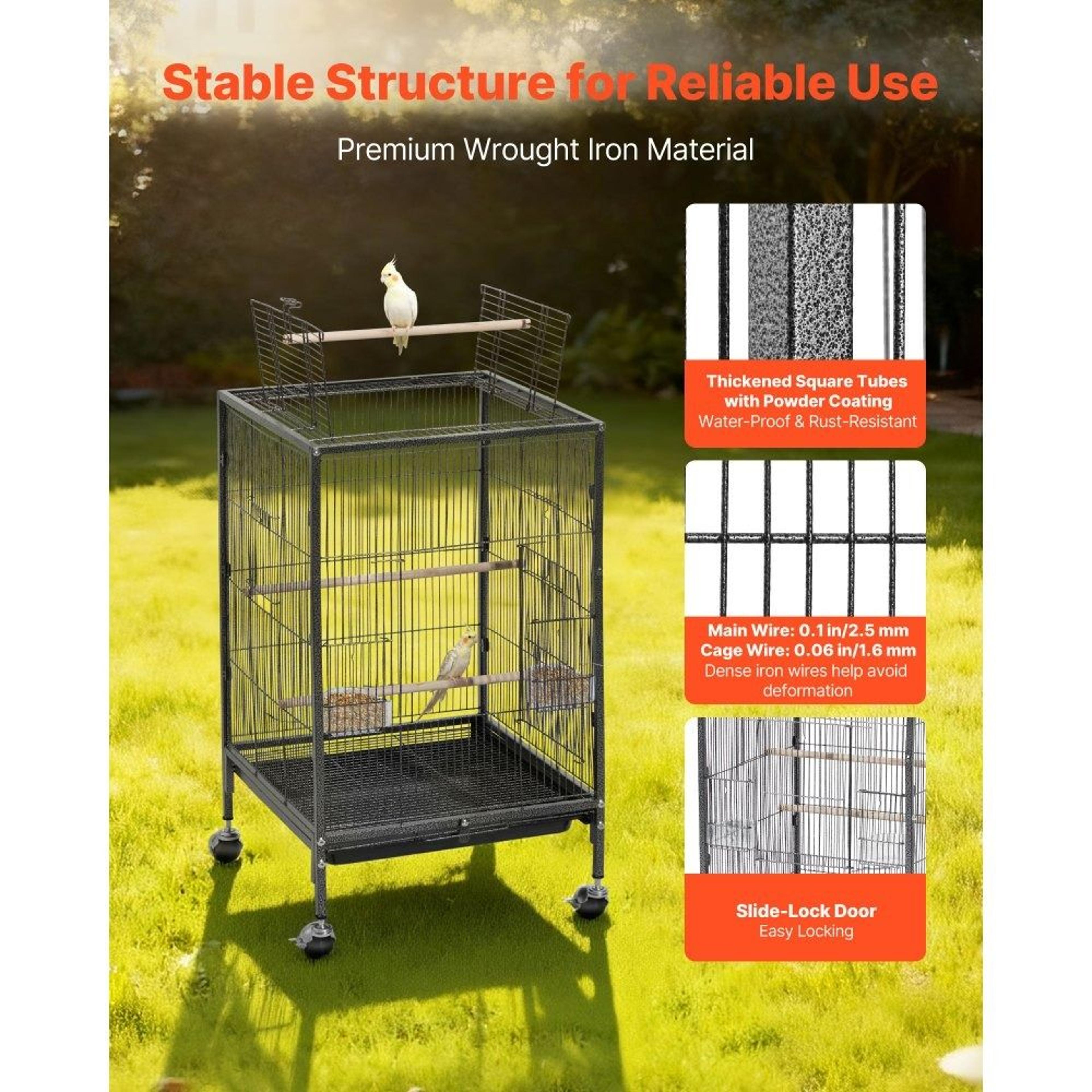 Bird Cage 18x18x30 Inch Wrought Iron Flight Cage With Perches And Rolling Stand 2