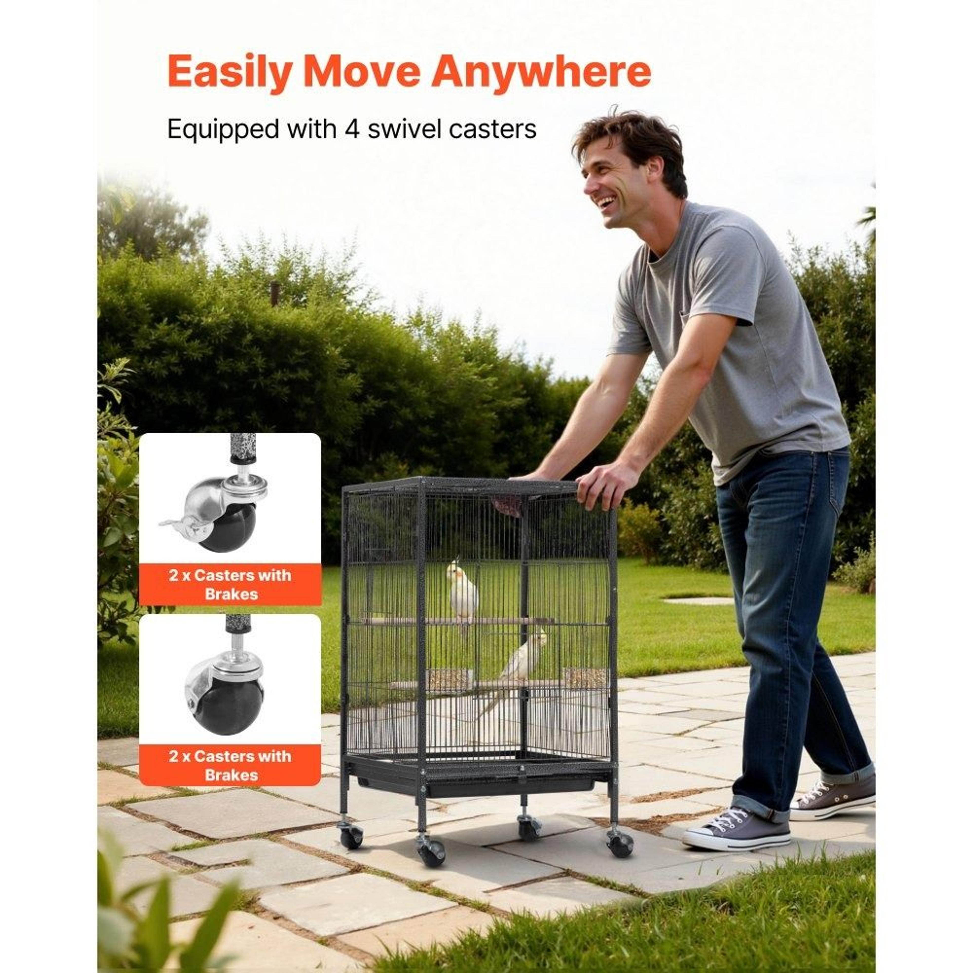 Bird Cage 18x18x30 Inch Wrought Iron Flight Cage With Perches And Rolling Stand 1
