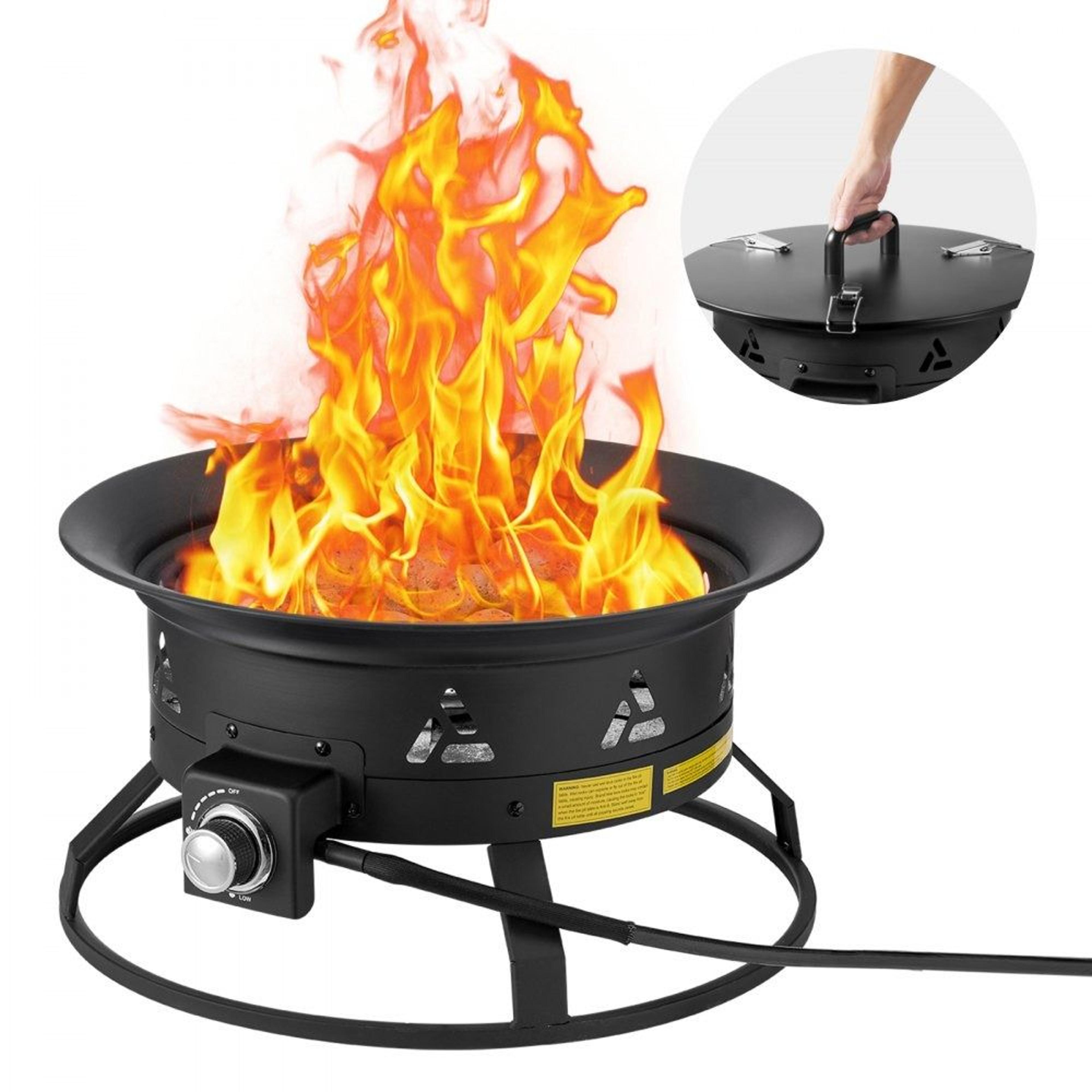 58,000 btu 24 inch portable propane fire pit with lava rocks and cover