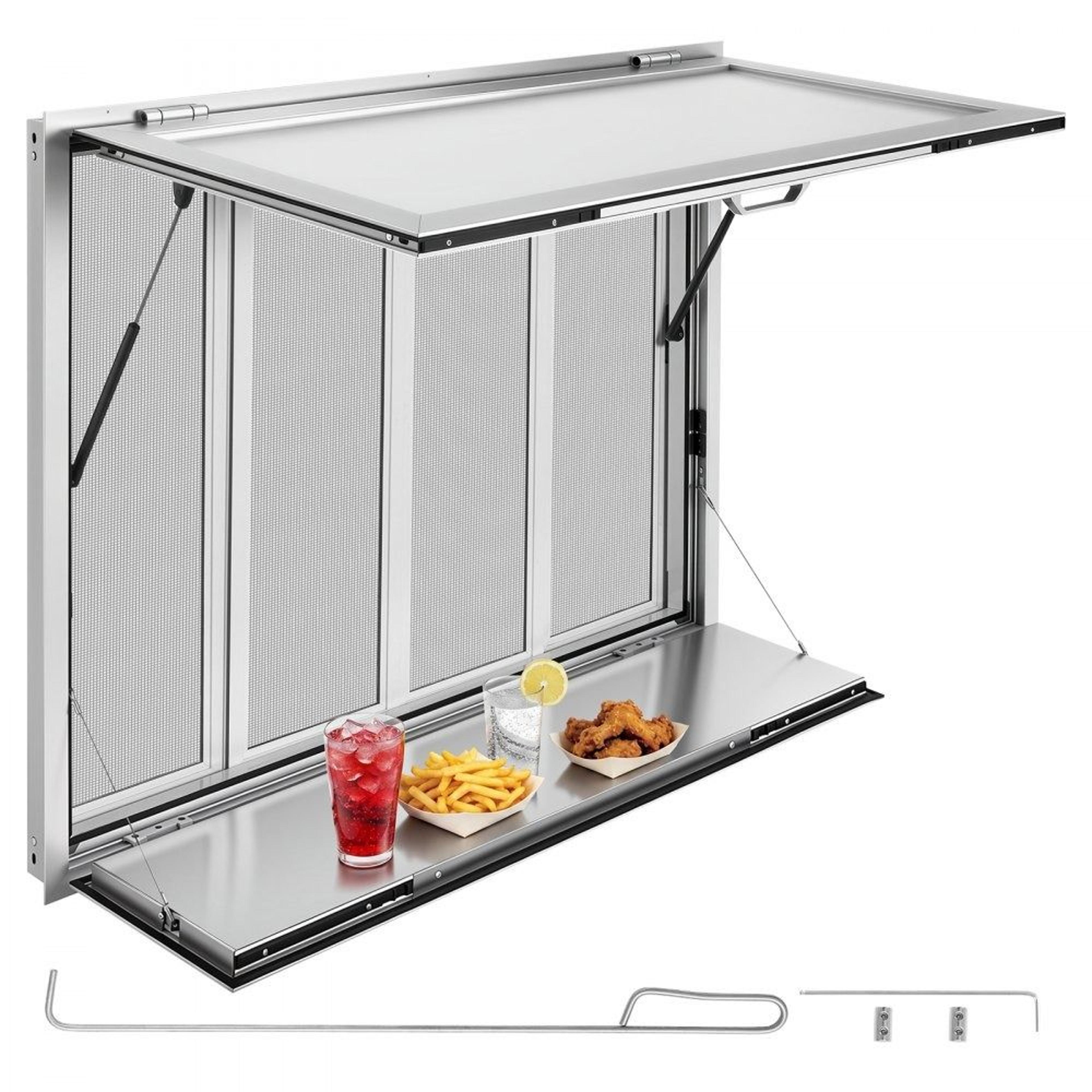 48 x 36 food truck concession window with folding serving shelf and sliding screens