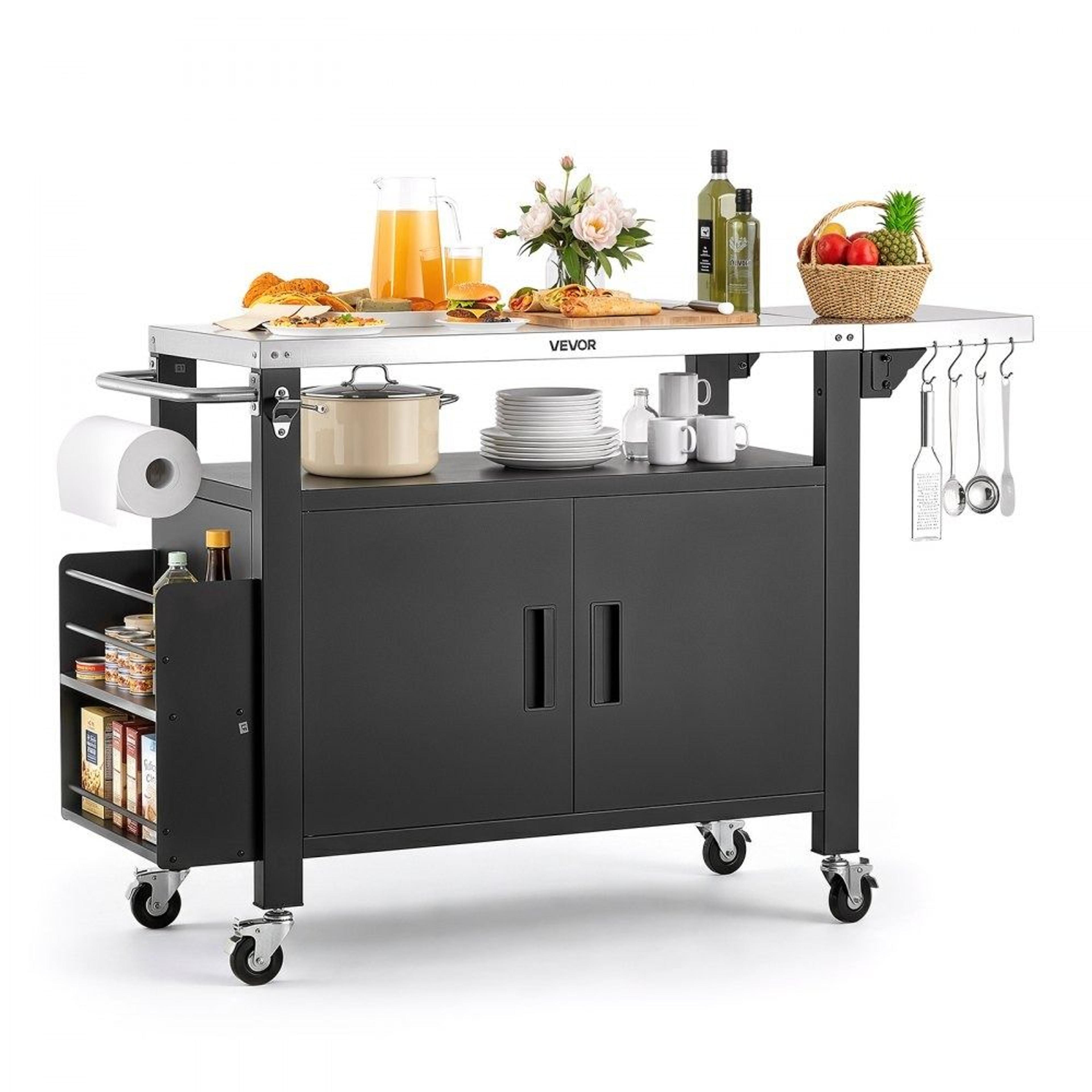 55 inch outdoor grill cart with storage cabinet and stainless steel prep table