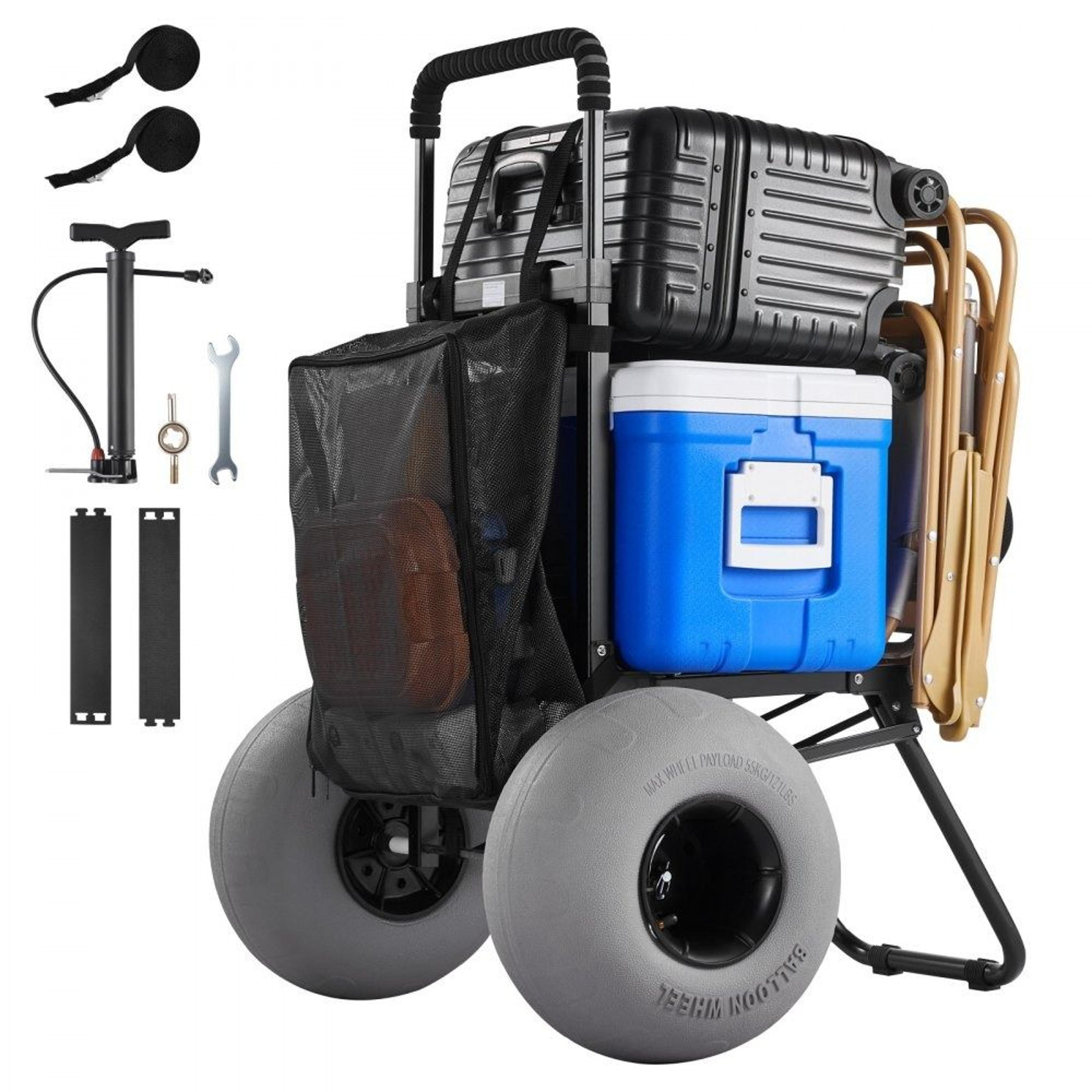 beach cart with balloon wheels heavy duty folding sand dolly 165 lb capacity