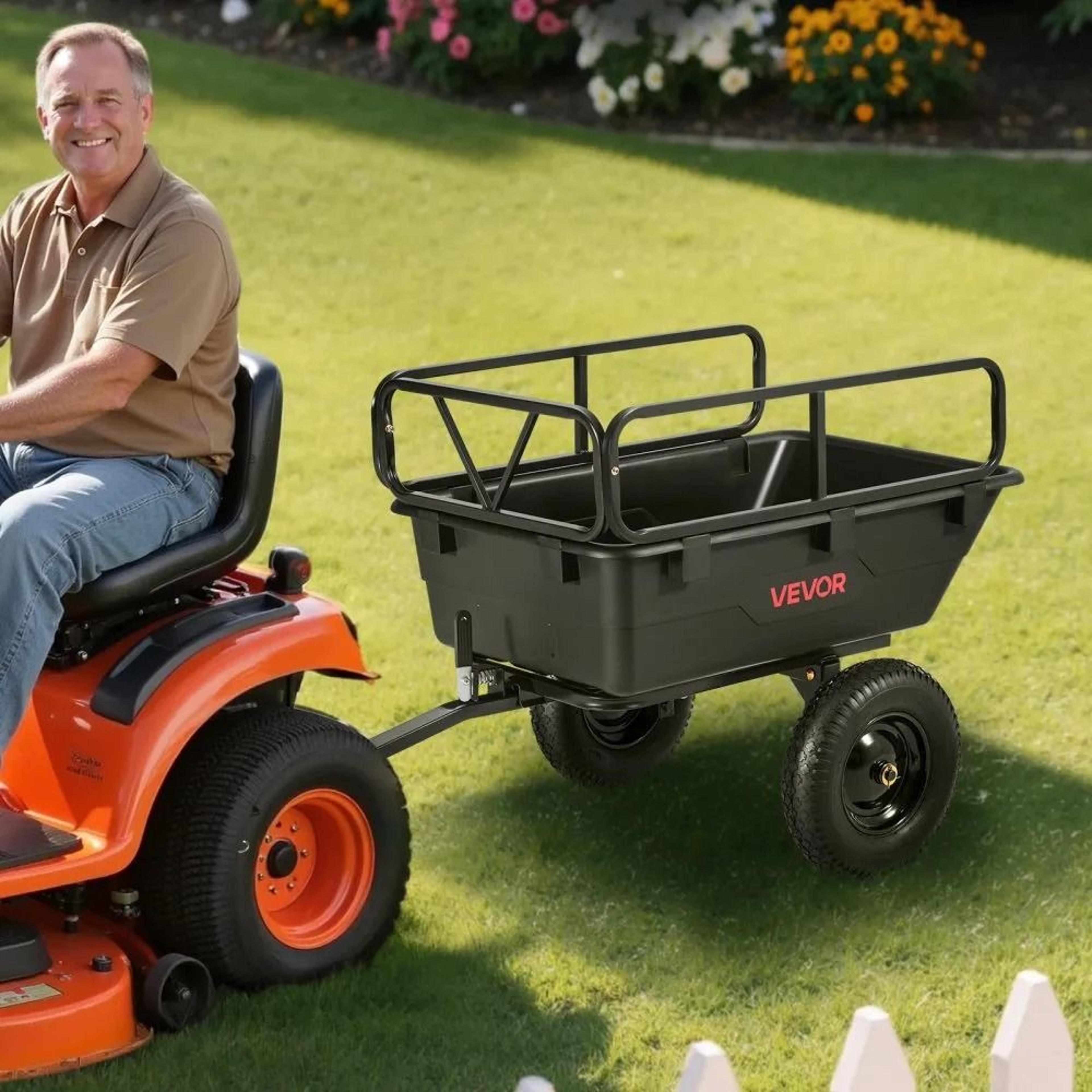 500 Lb Tow Behind Dump Cart 10 Cu Ft Garden Utility Trailer With 16 Inch Tires 6