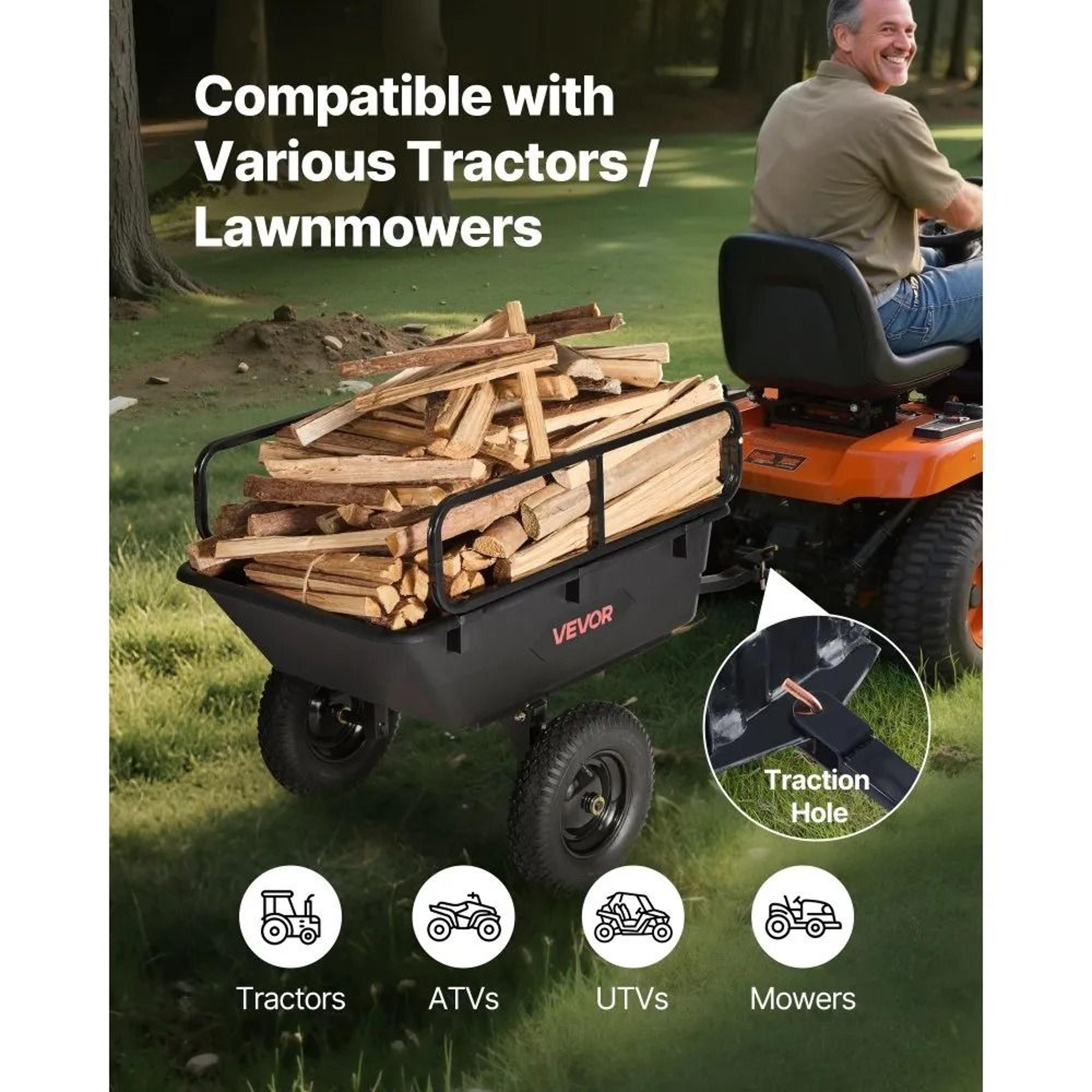 500 Lb Tow Behind Dump Cart 10 Cu Ft Garden Utility Trailer With 16 Inch Tires 3