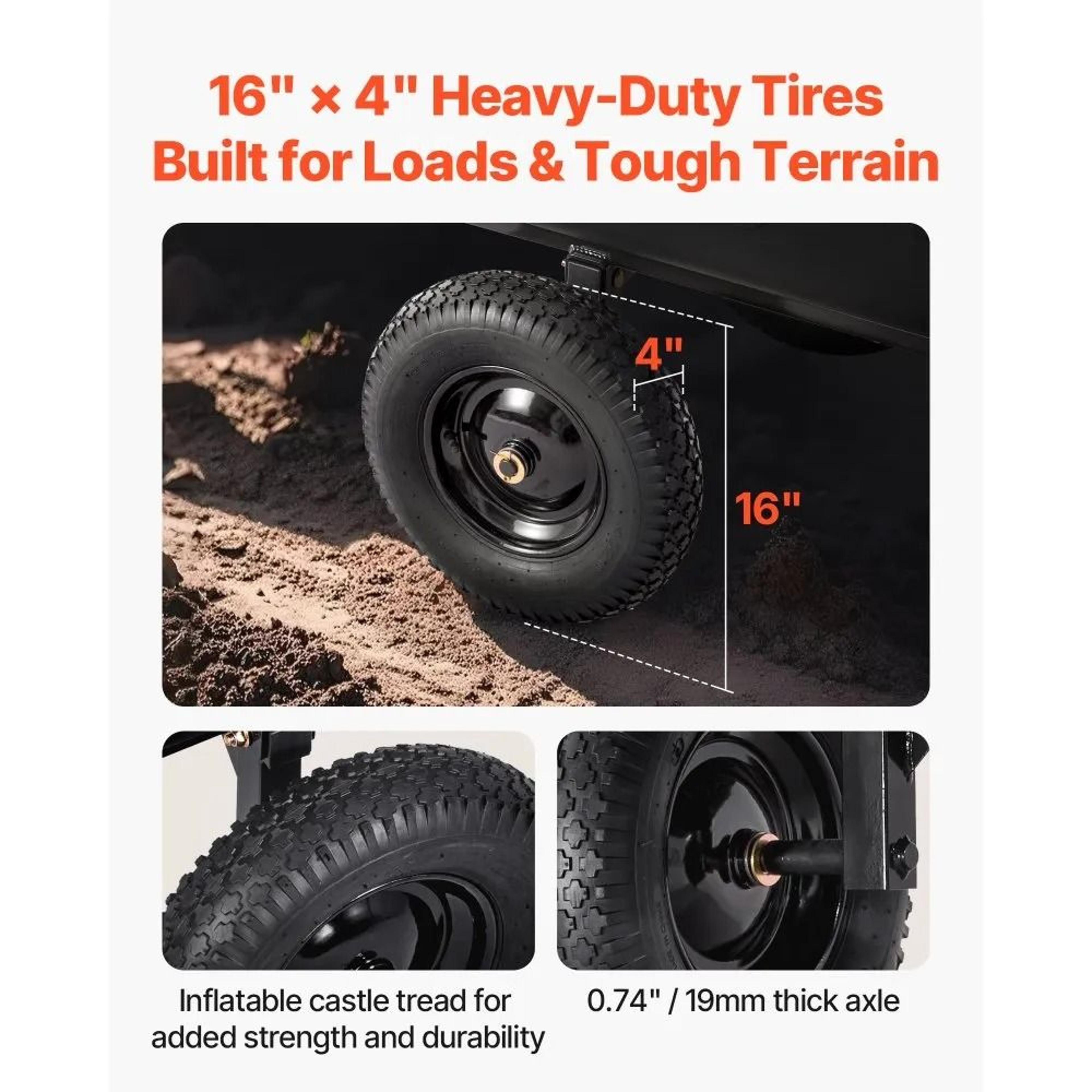 500 Lb Tow Behind Dump Cart 10 Cu Ft Garden Utility Trailer With 16 Inch Tires 4