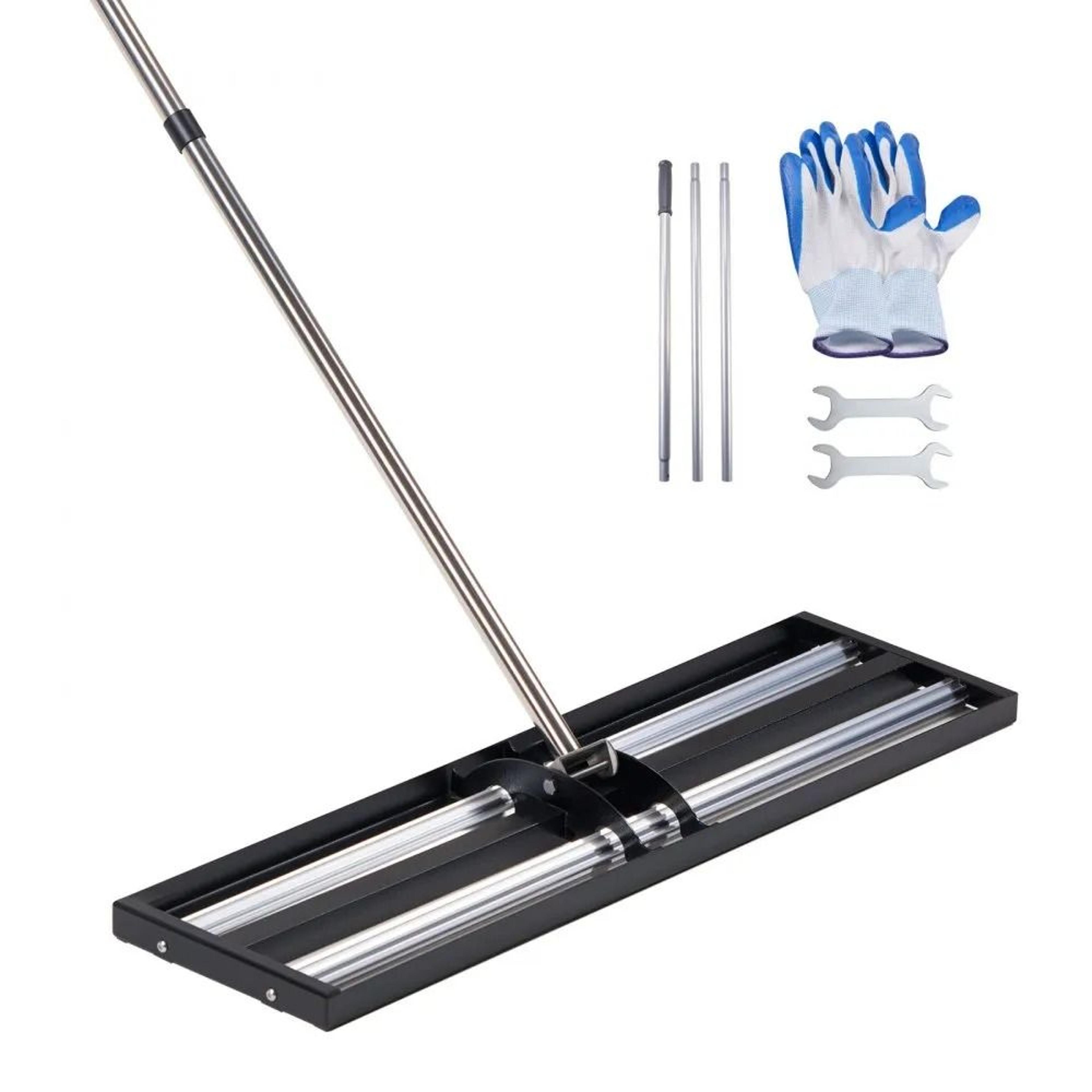 36 inch lawn leveling rake with roller and adjustable handle for yard and garden