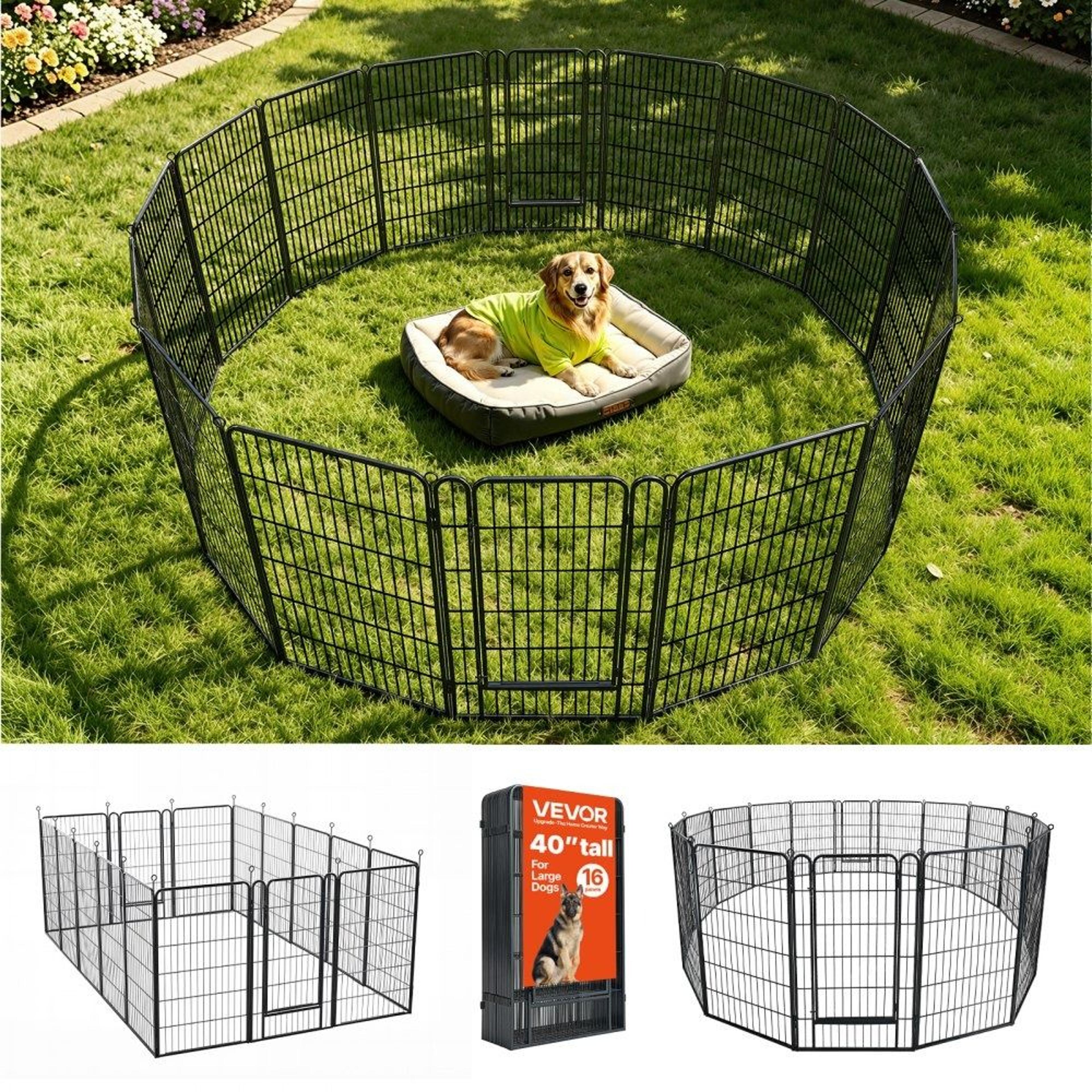40 inch heavy duty dog playpen 16 panel foldable metal pet exercise pen with door