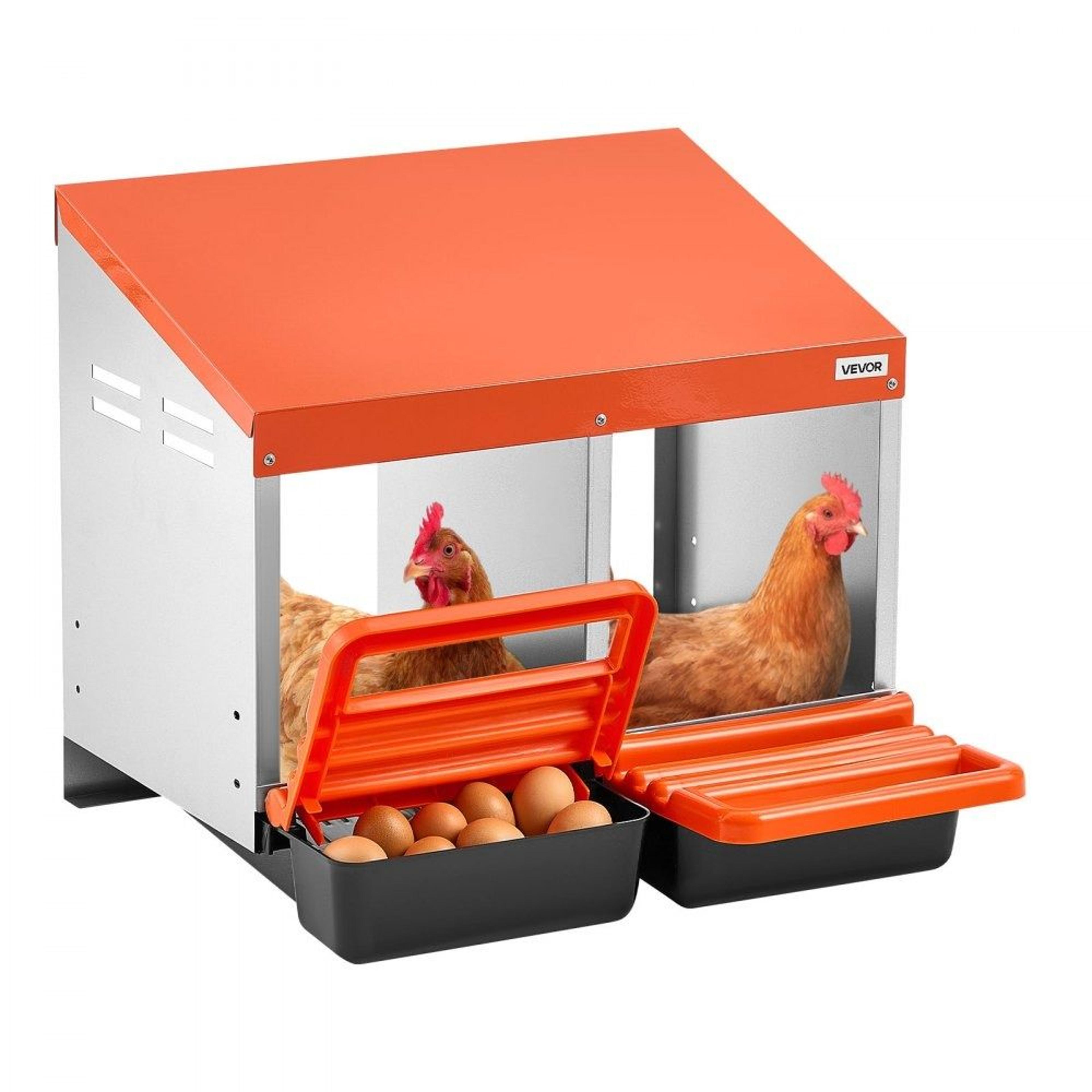 2 compartment chicken nesting boxes with roll away egg collection and galvanized steel frame