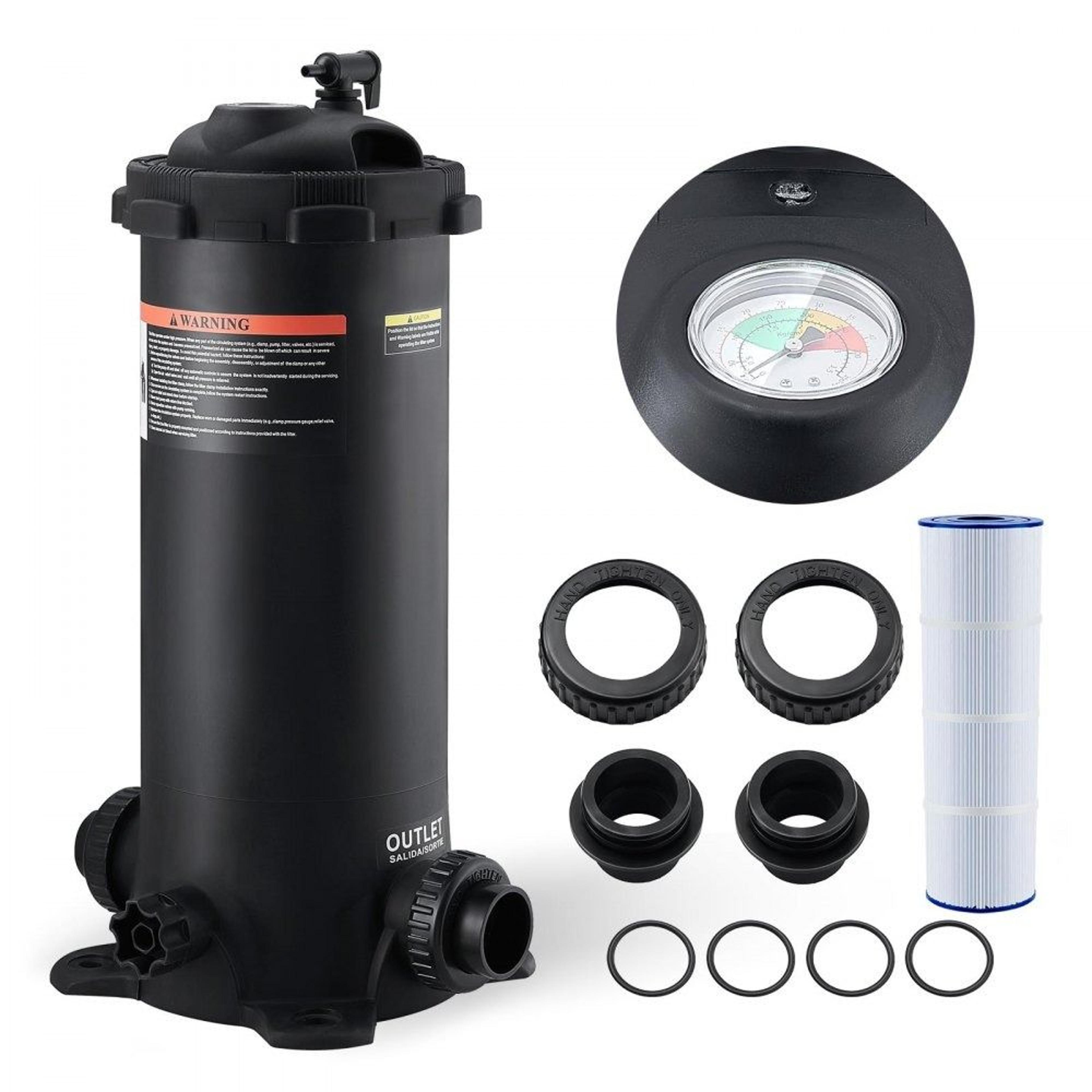 50 sq ft cartridge pool filter with 50 micron filtration and leak proof housing