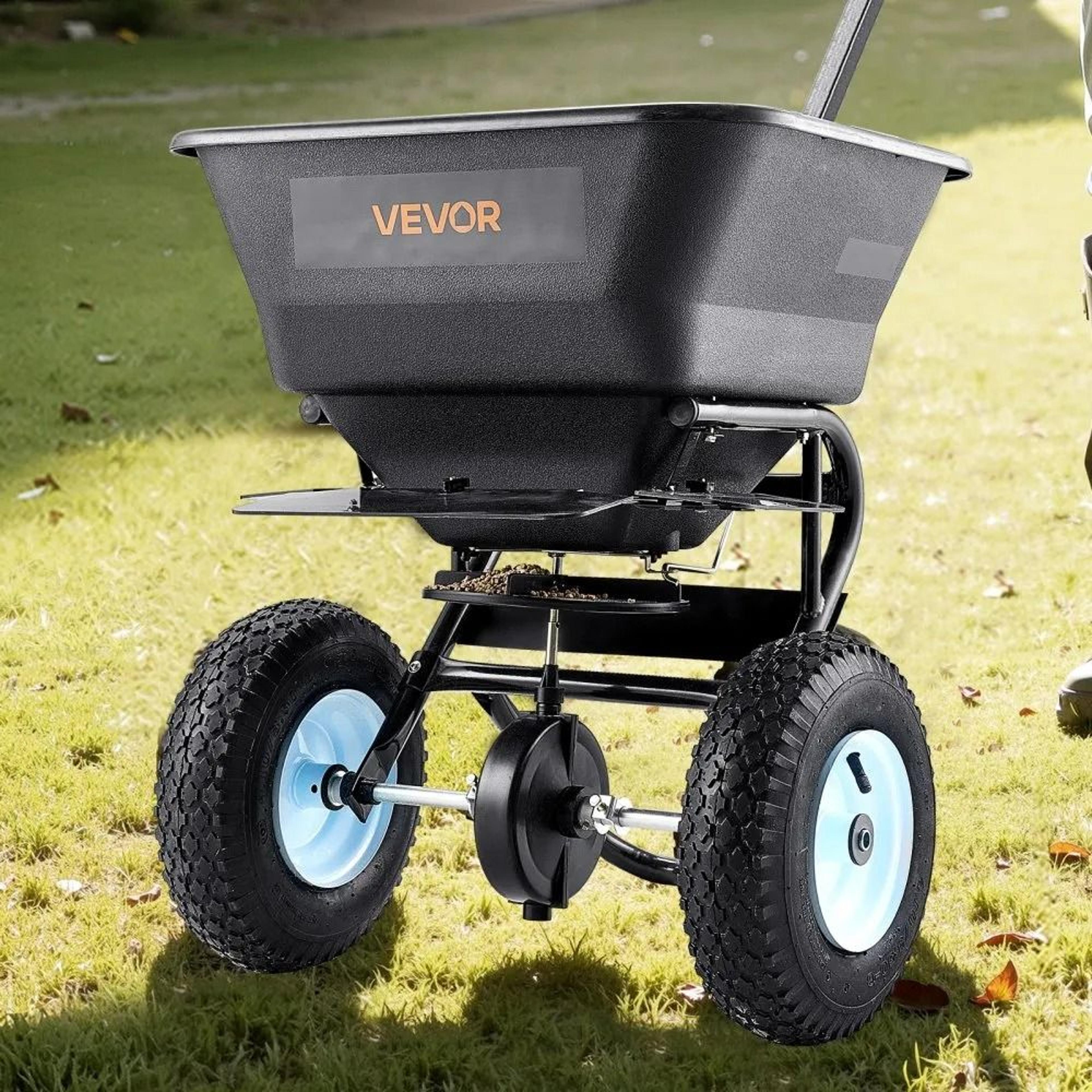 100 Lb Broadcast Spreader With 13 Inch Pneumatic Tires And Adjustable 98 Ft Spread 4