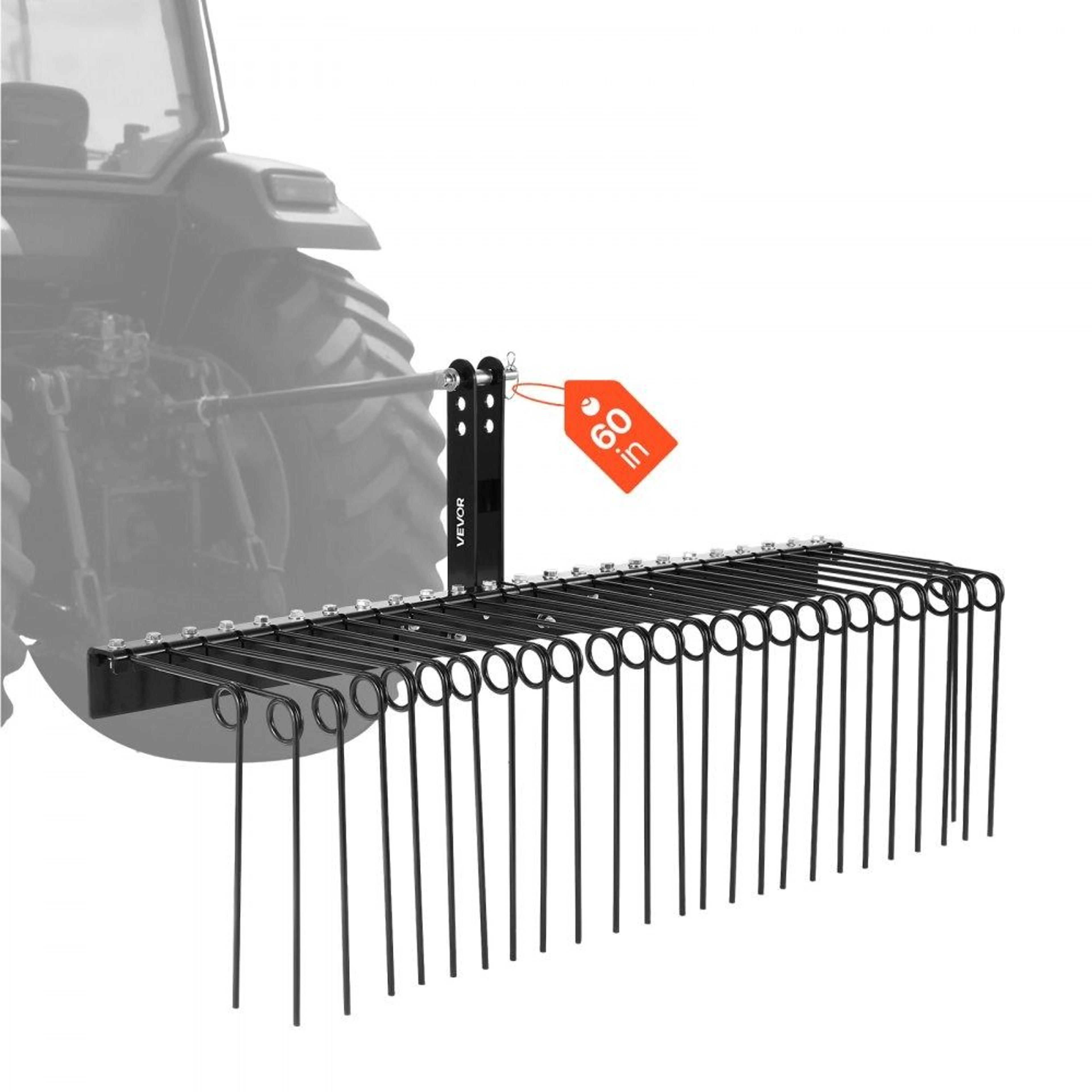 60 inch tow behind landscape rake 3 point hitch lawn dethatcher with 26 steel tines