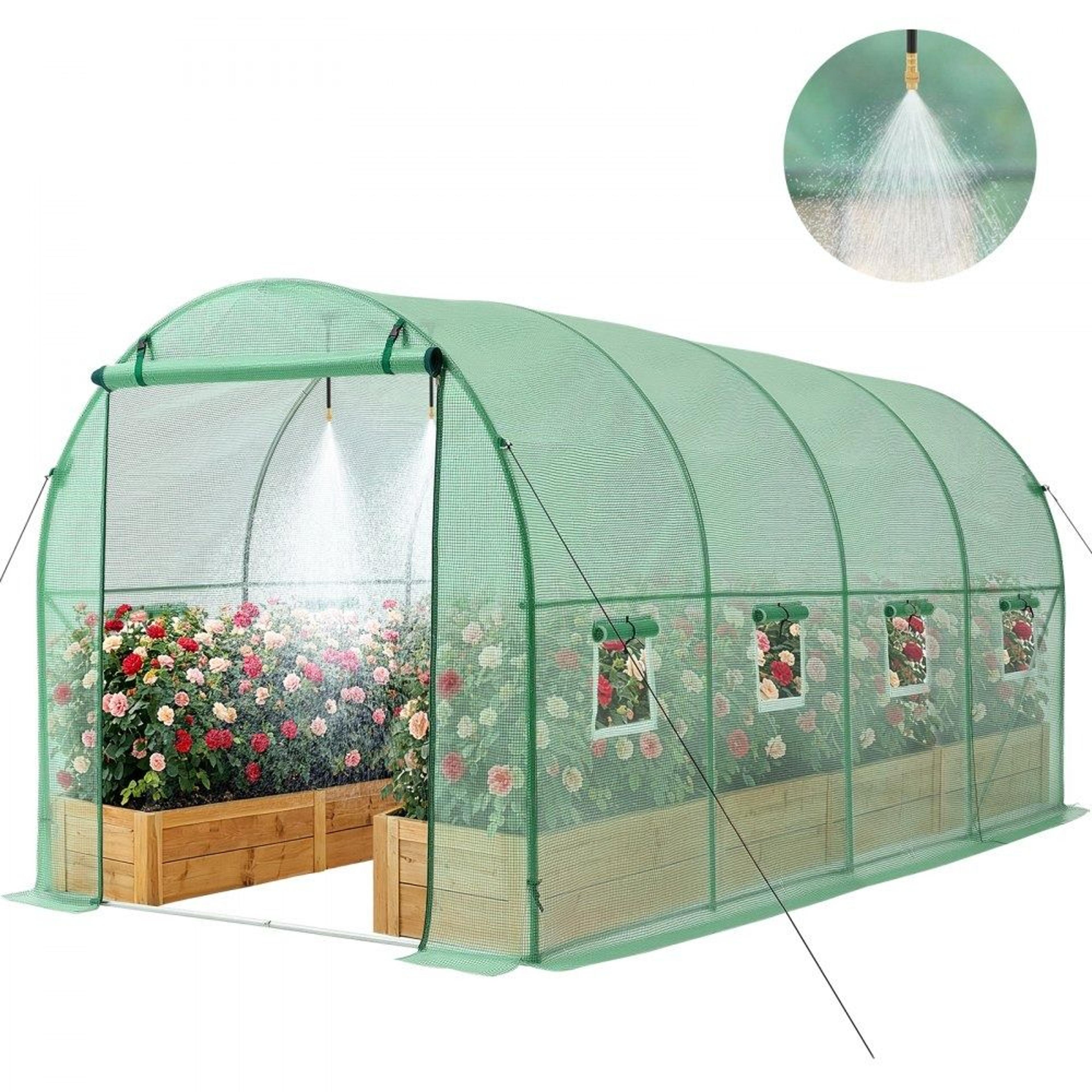 walk in tunnel greenhouse with watering system and galvanized steel frame