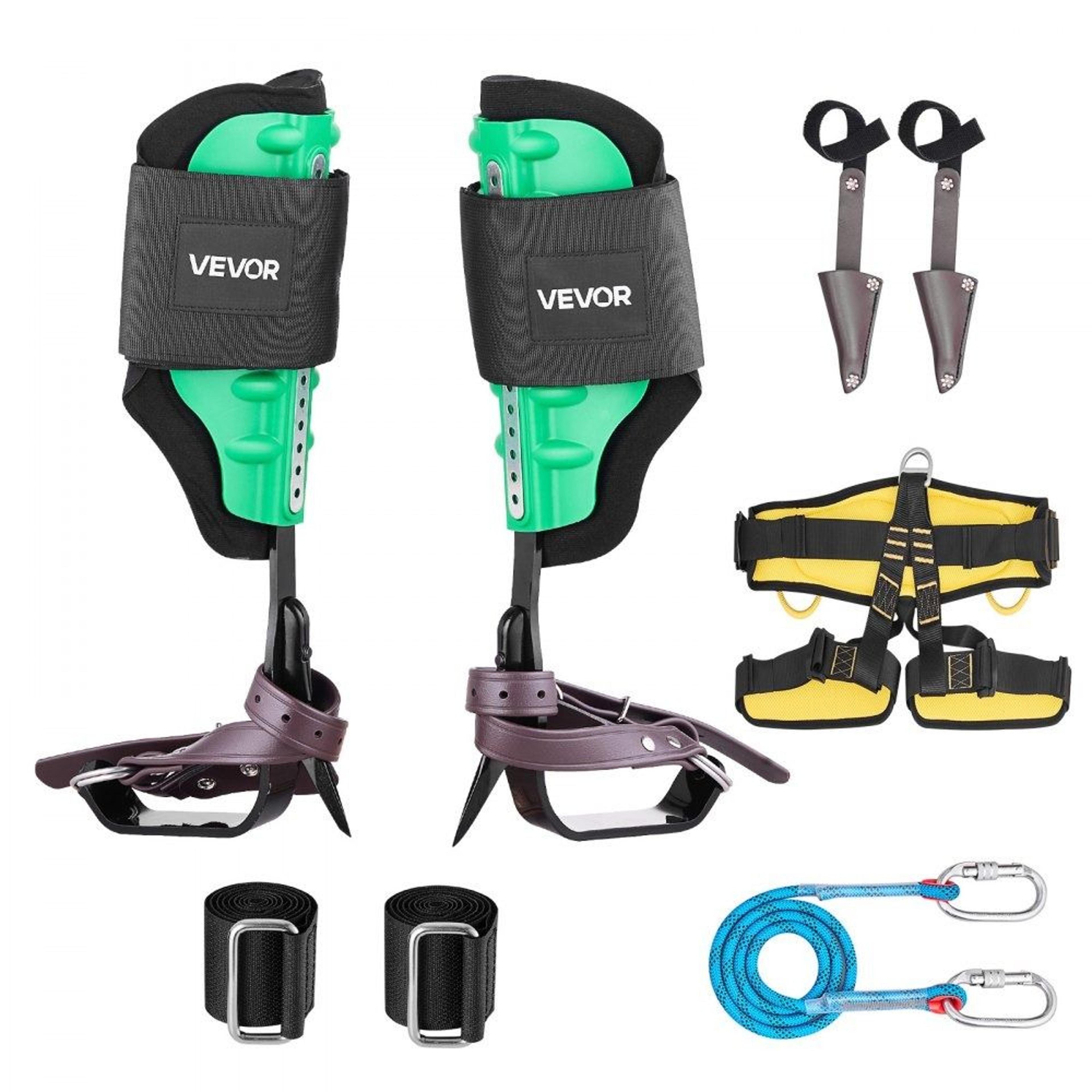 tree climbing spikes kit with adjustable steel spurs and safety harness