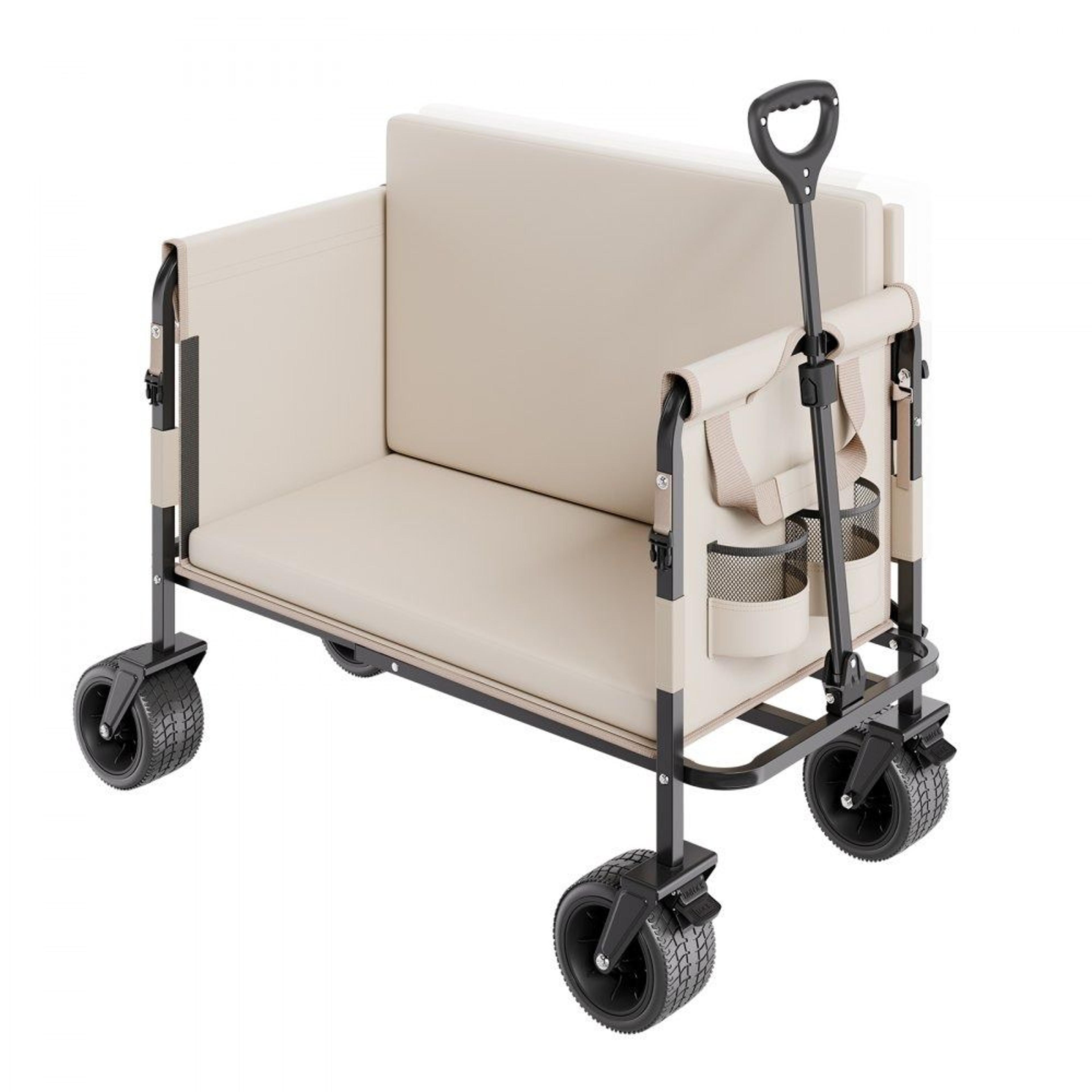 2 in 1 collapsible folding wagon with bench seat 550 lb heavy duty utility cart 220l