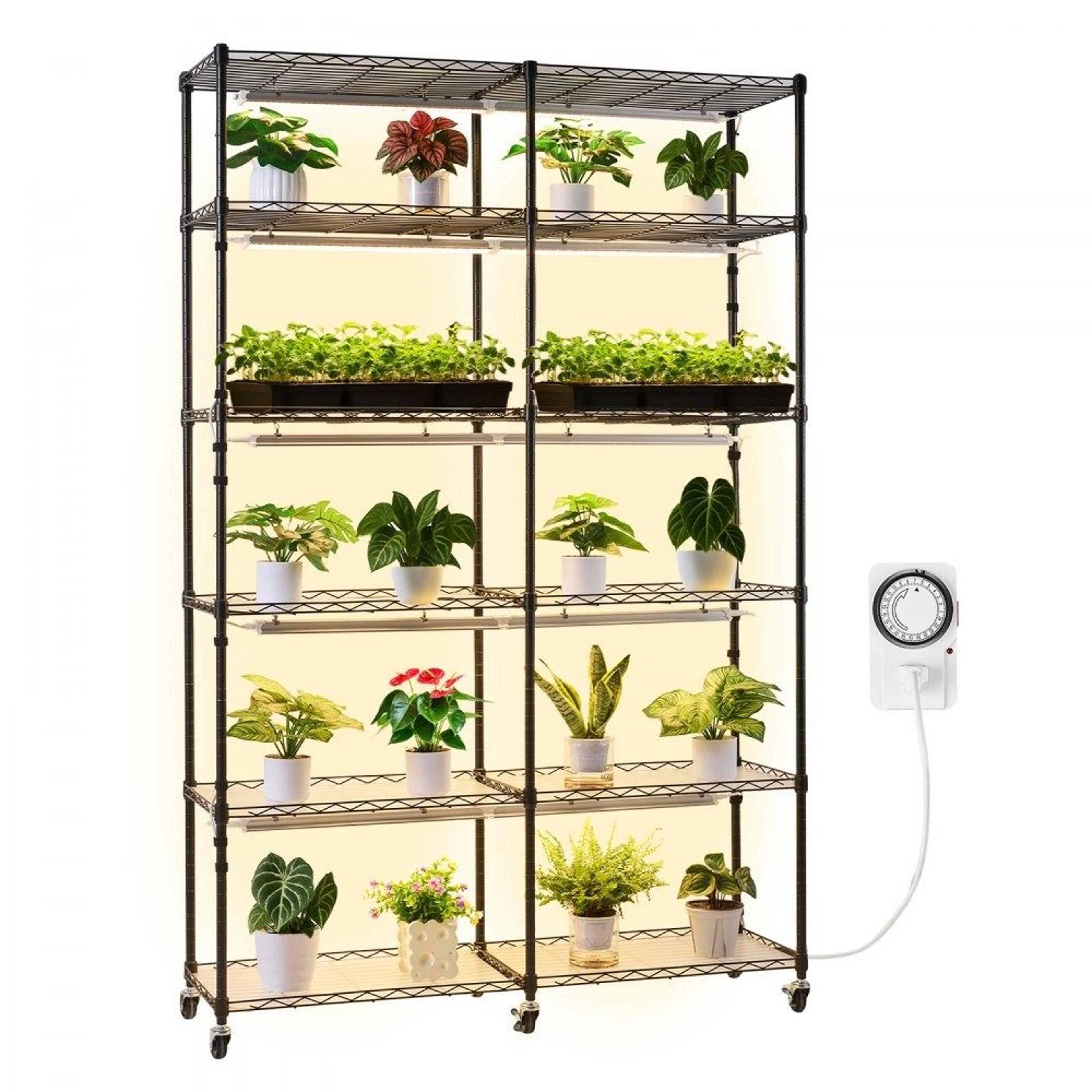 6 tier indoor plant stand with grow lights timer and rolling shelves