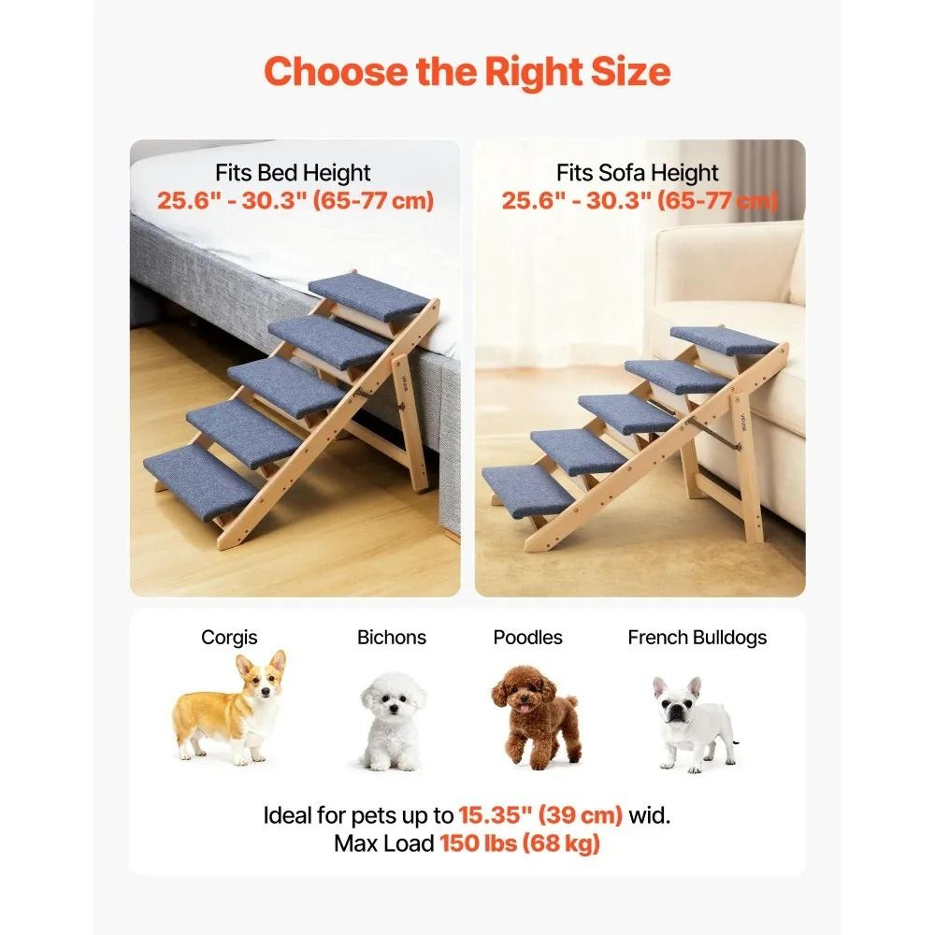 5 Step Foldable Wooden Dog Stairs With Non Slip Pet Steps For Beds Sofas And Cars 4