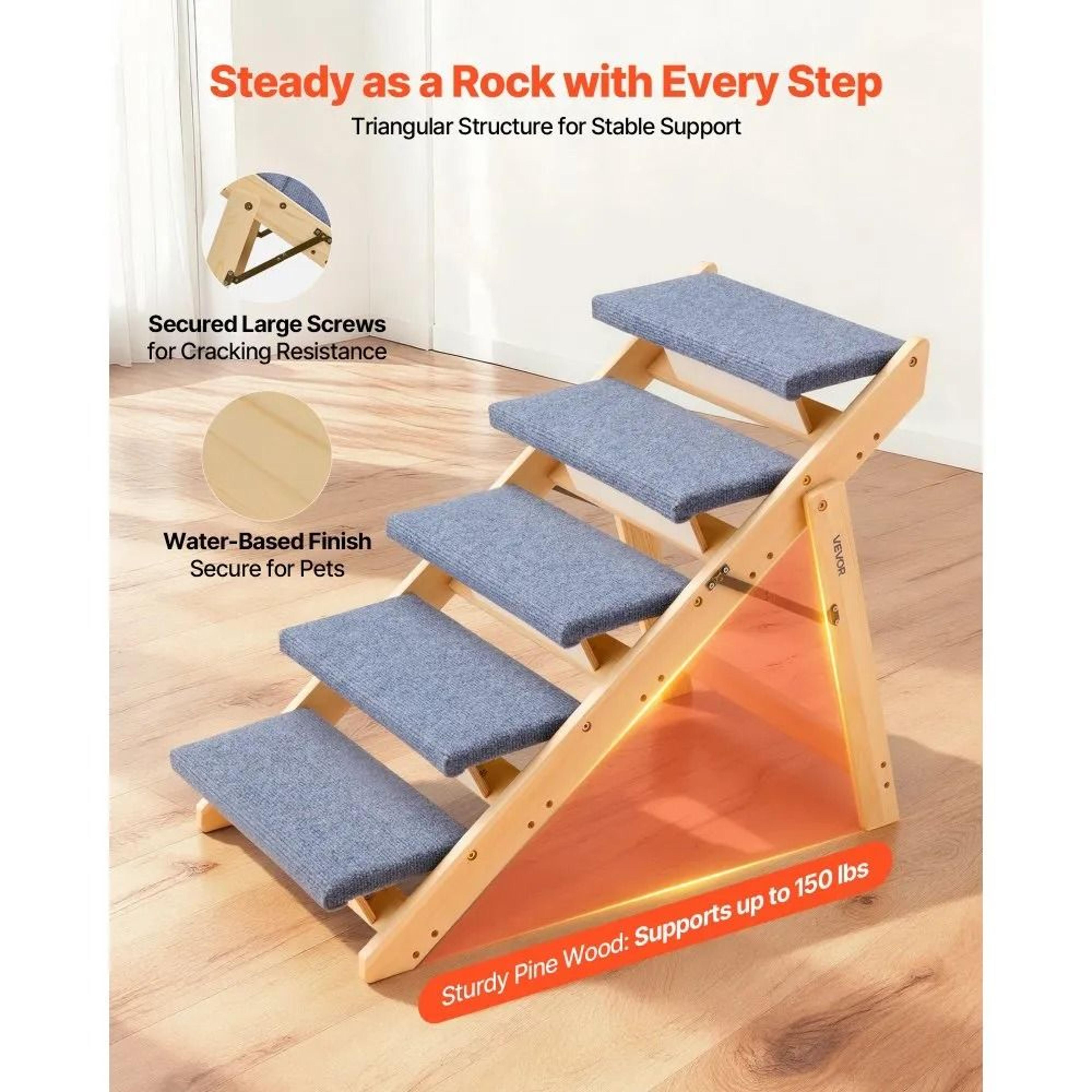 5 Step Foldable Wooden Dog Stairs With Non Slip Pet Steps For Beds Sofas And Cars 1