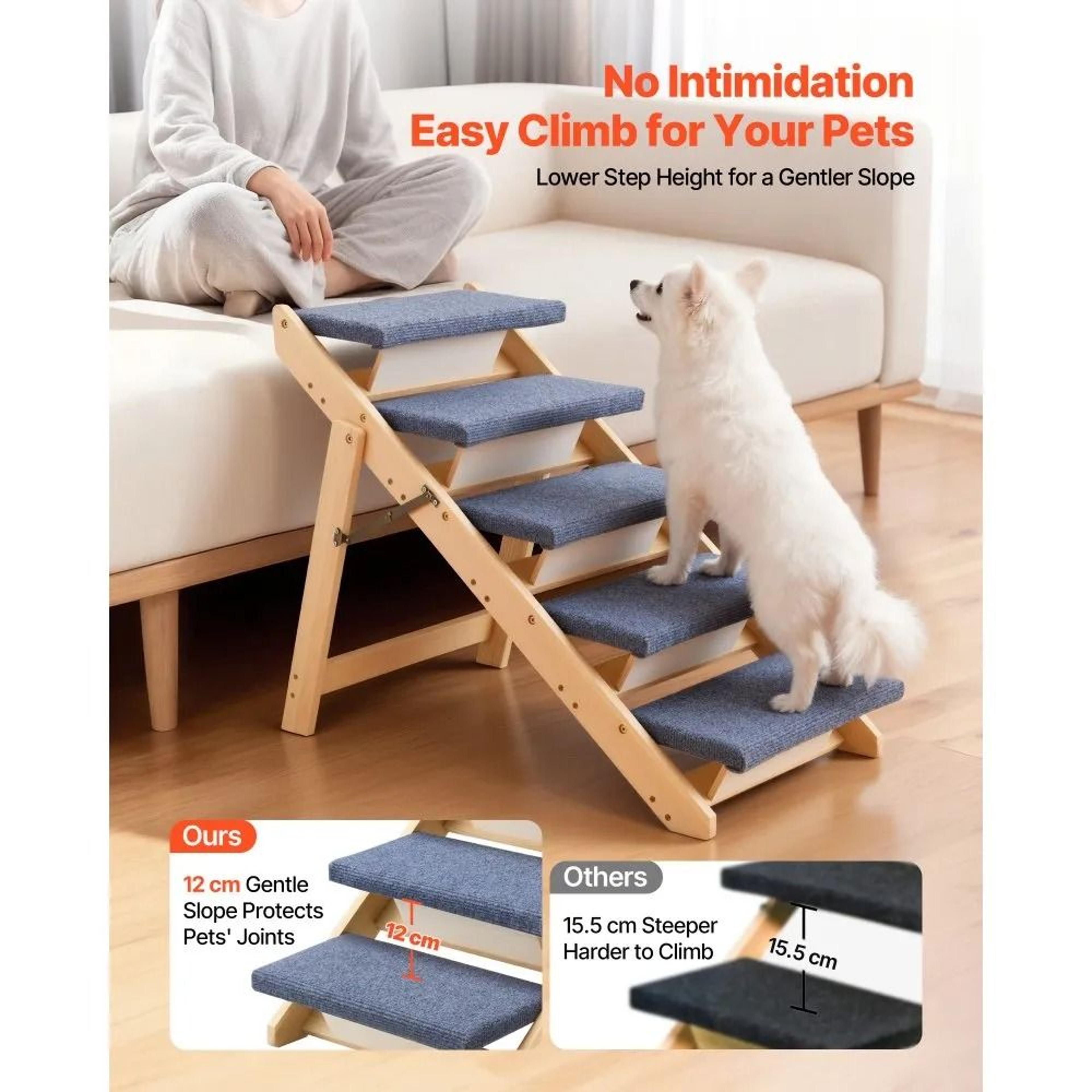 5 Step Foldable Wooden Dog Stairs With Non Slip Pet Steps For Beds Sofas And Cars 2