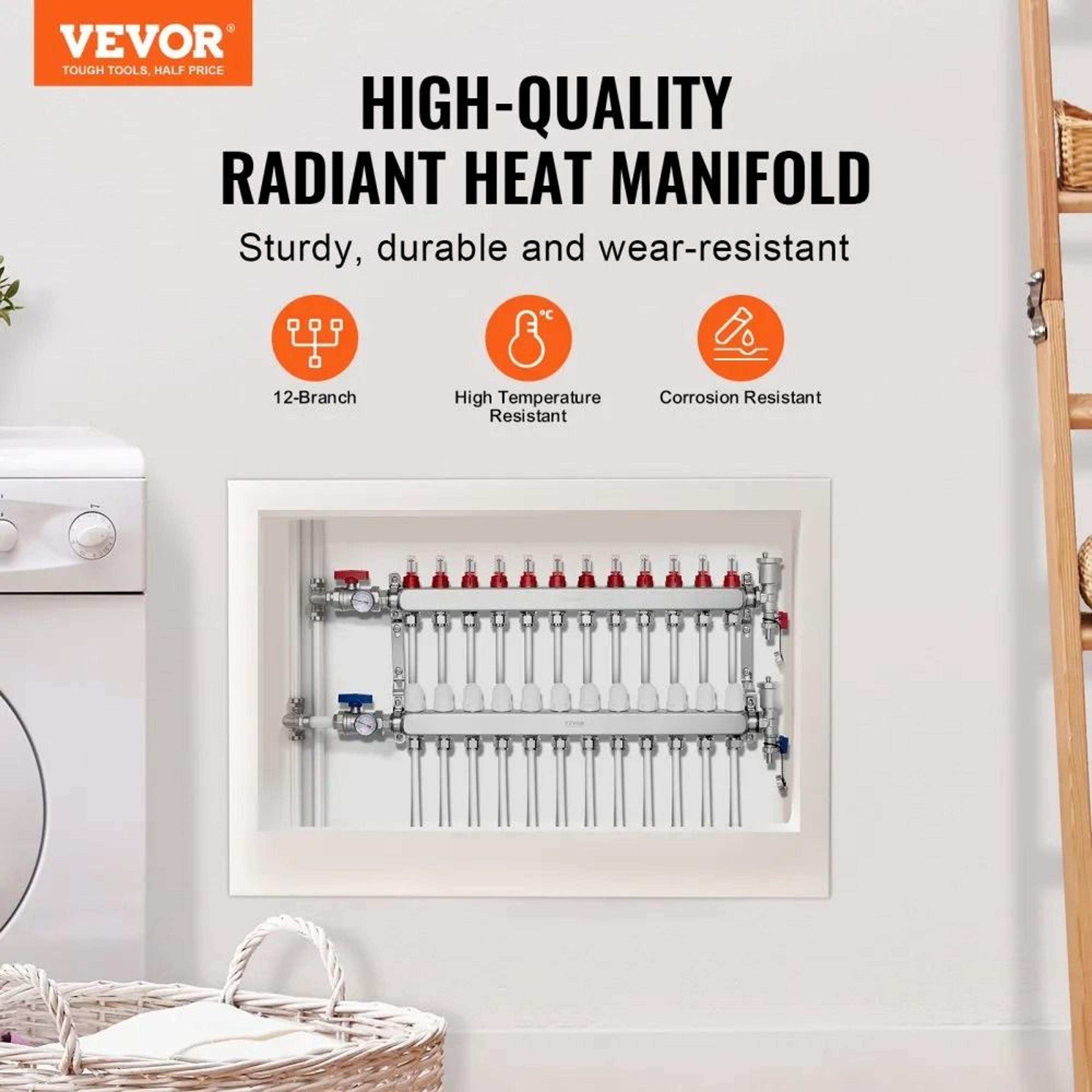 12 Branch Radiant Heat Manifold Stainless Steel PEX Manifold For Hydronic Floor Heating 2