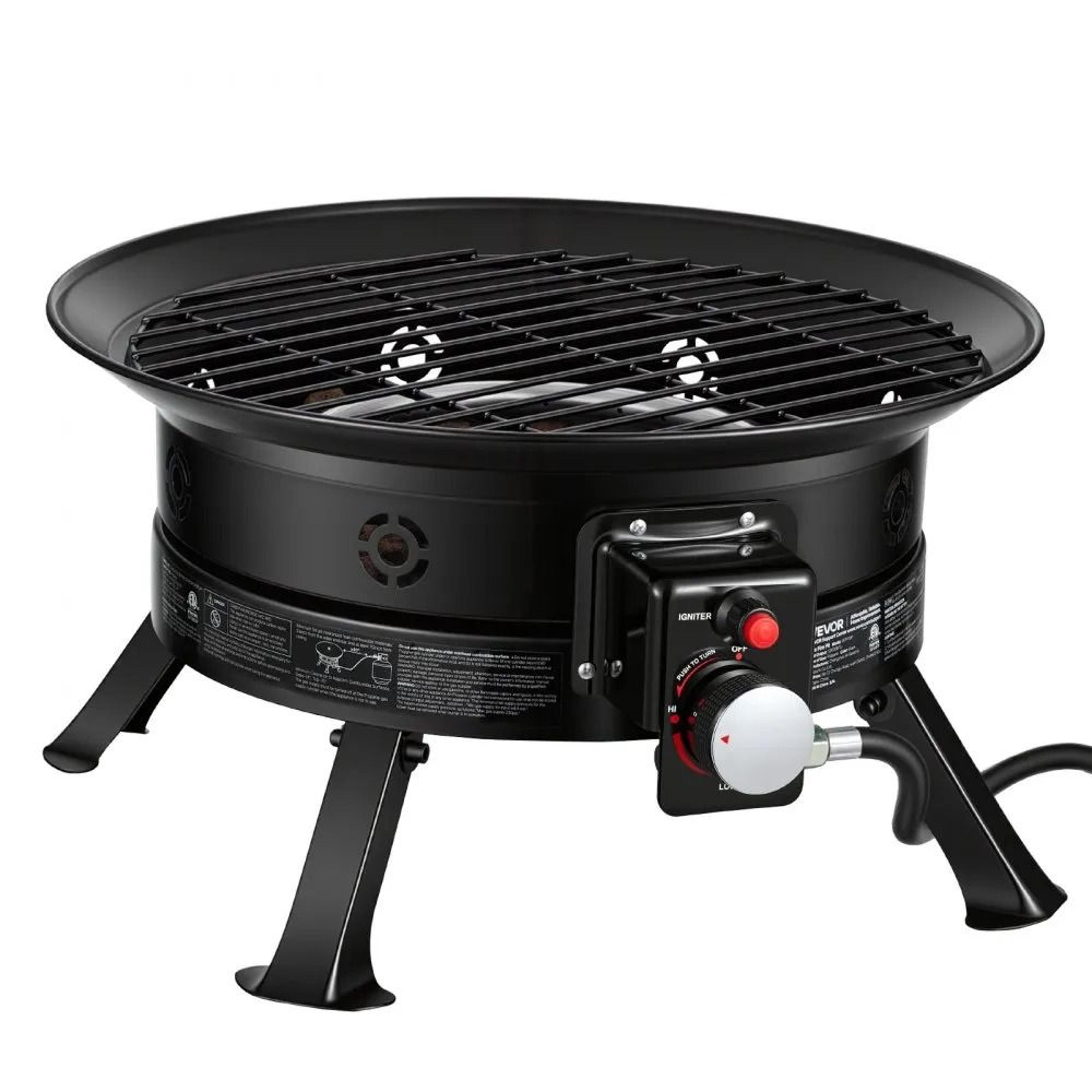 portable propane fire pit with grill grate 53000 btu smokeless outdoor fire bowl