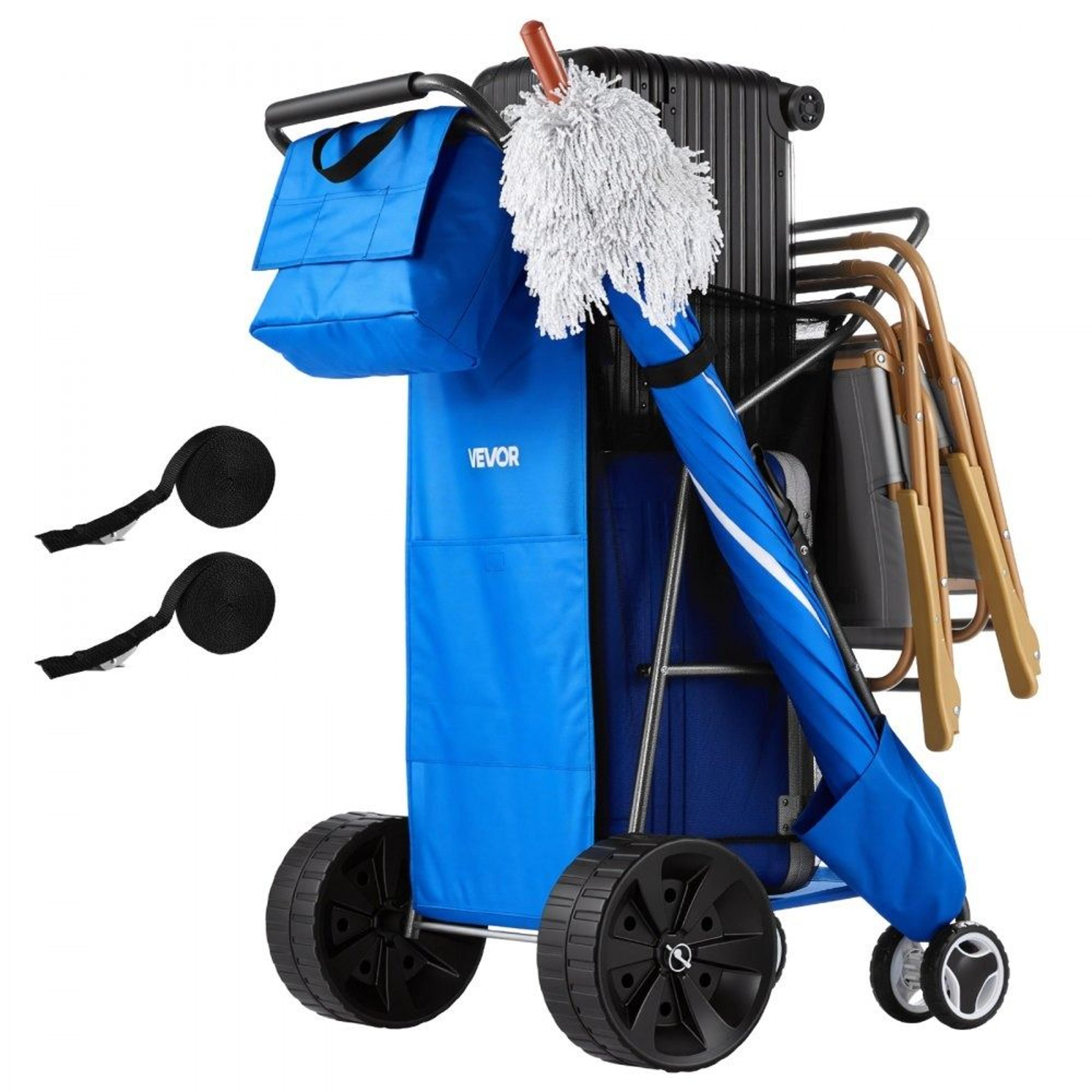 heavy duty folding beach cart with large sand wheels cooler bag and chair holder