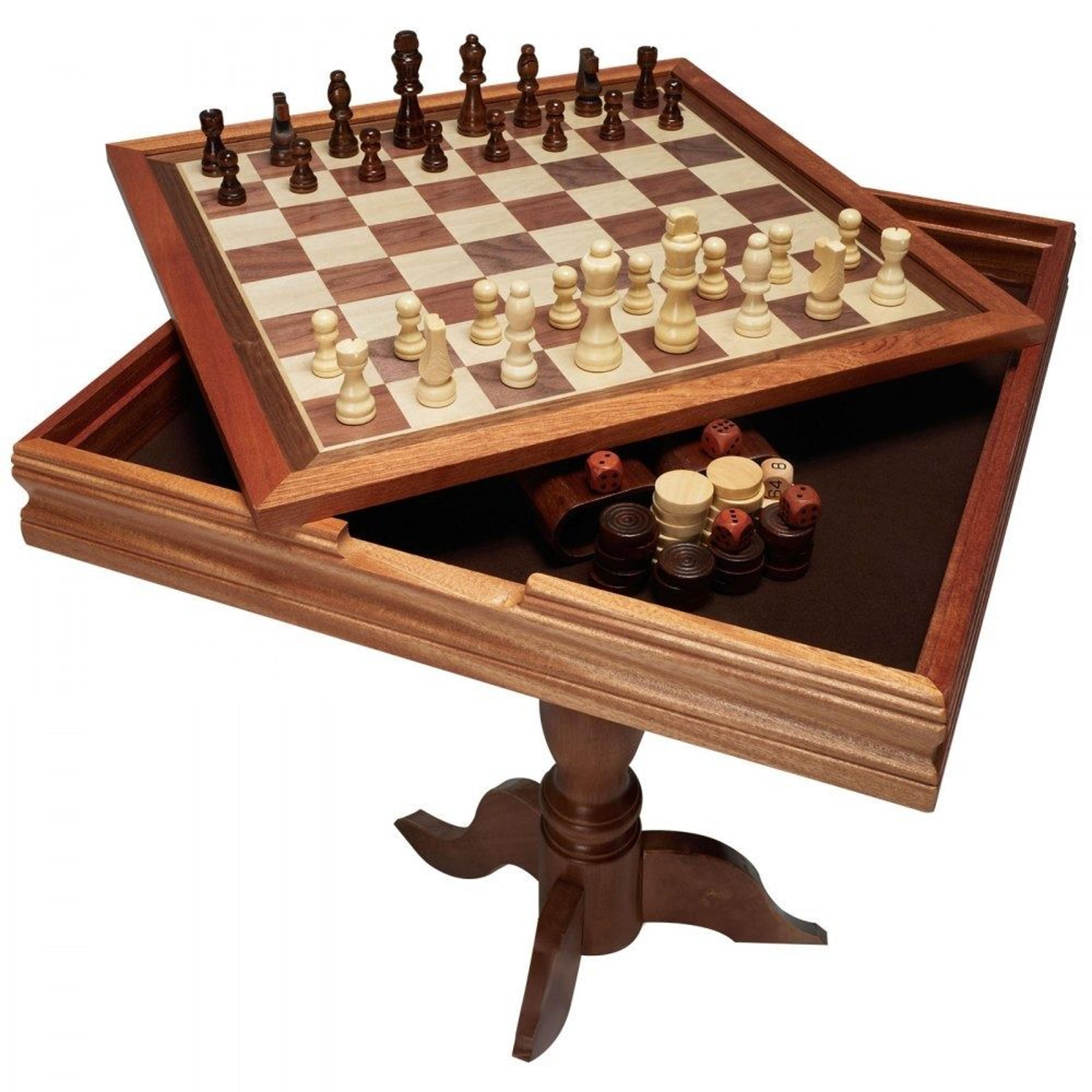 3 in 1 wooden chess table set with checkers backgammon and storage