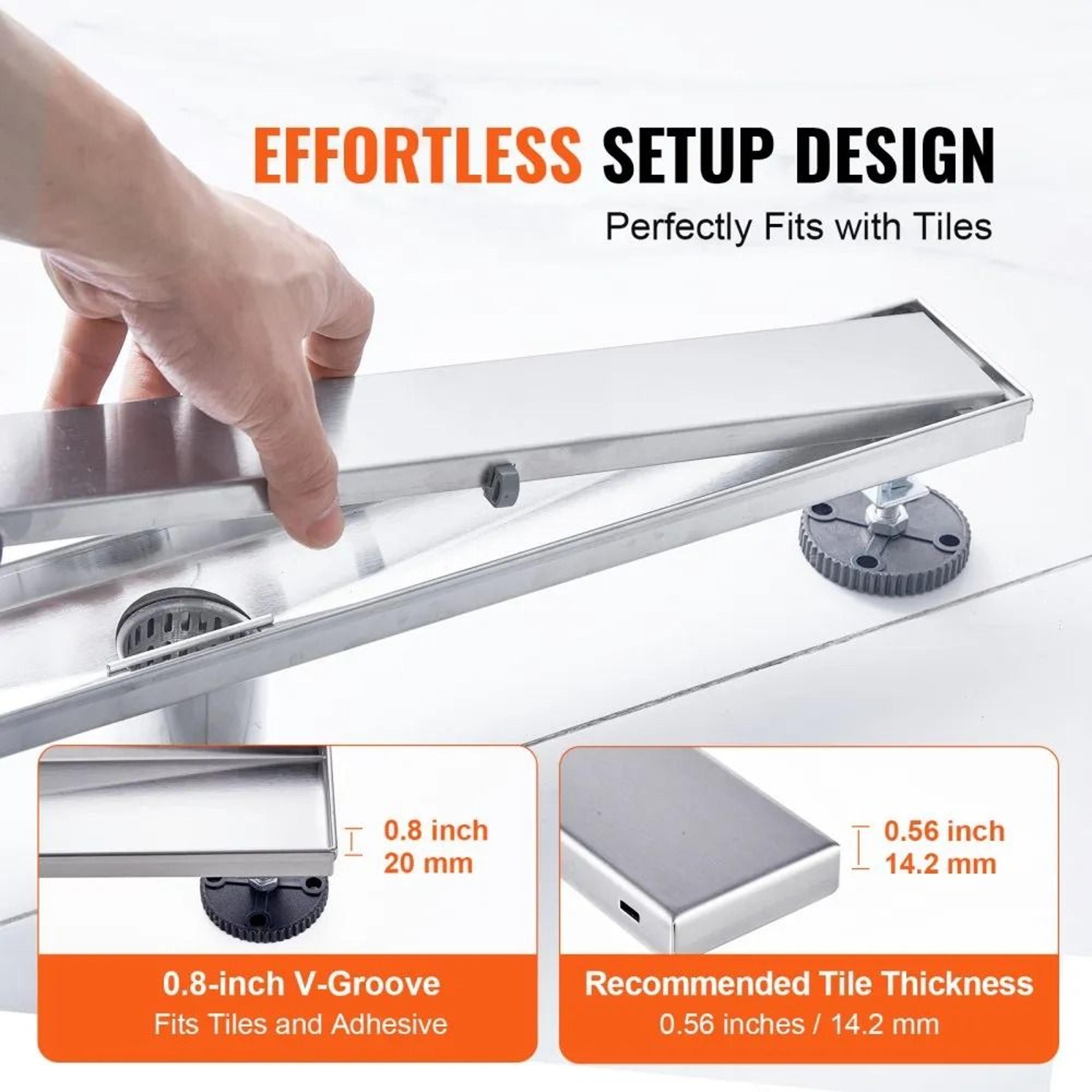 36 Inch Tile Insert Linear Shower Drain With Stainless Steel Hair Strainer 2