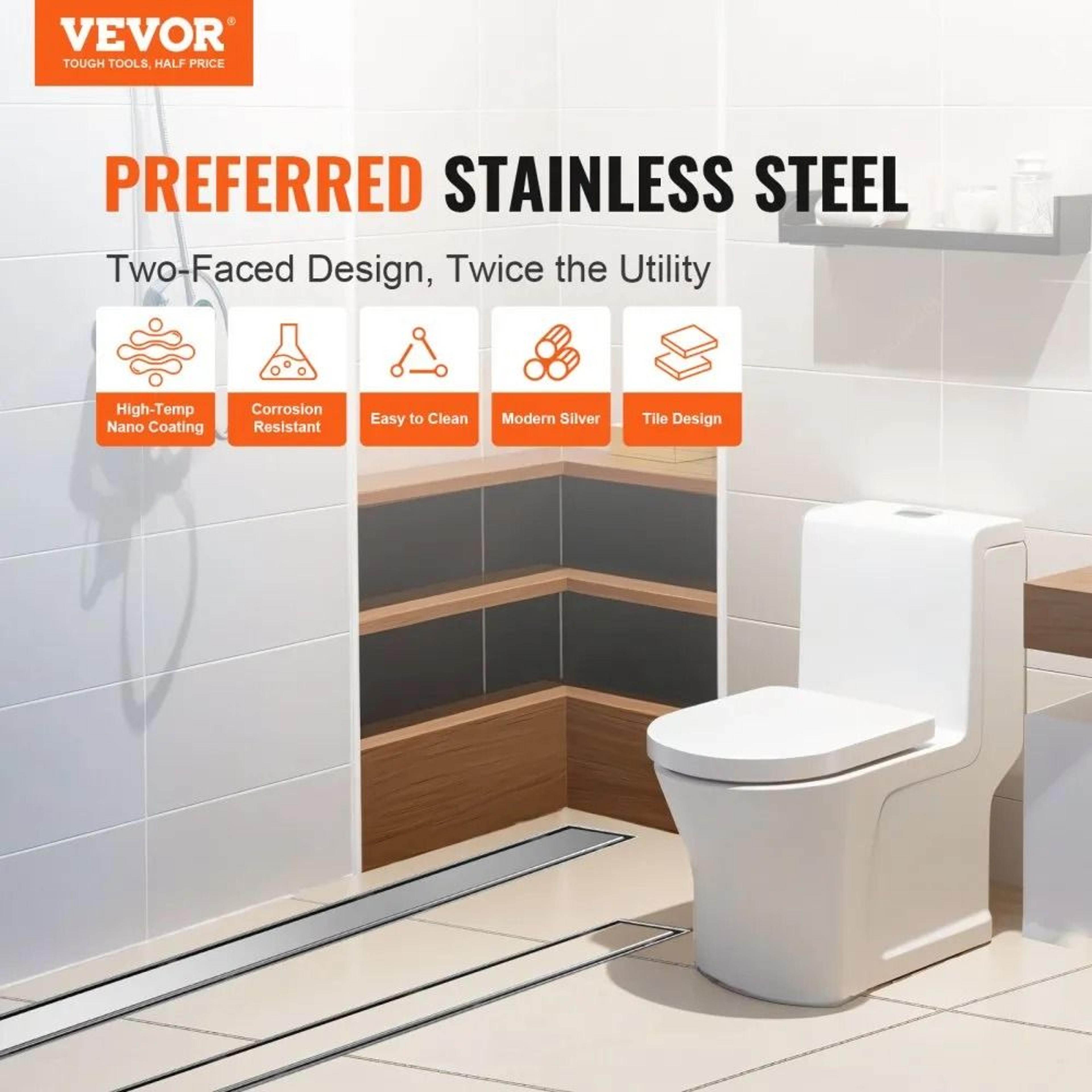36 Inch Tile Insert Linear Shower Drain With Stainless Steel Hair Strainer 1