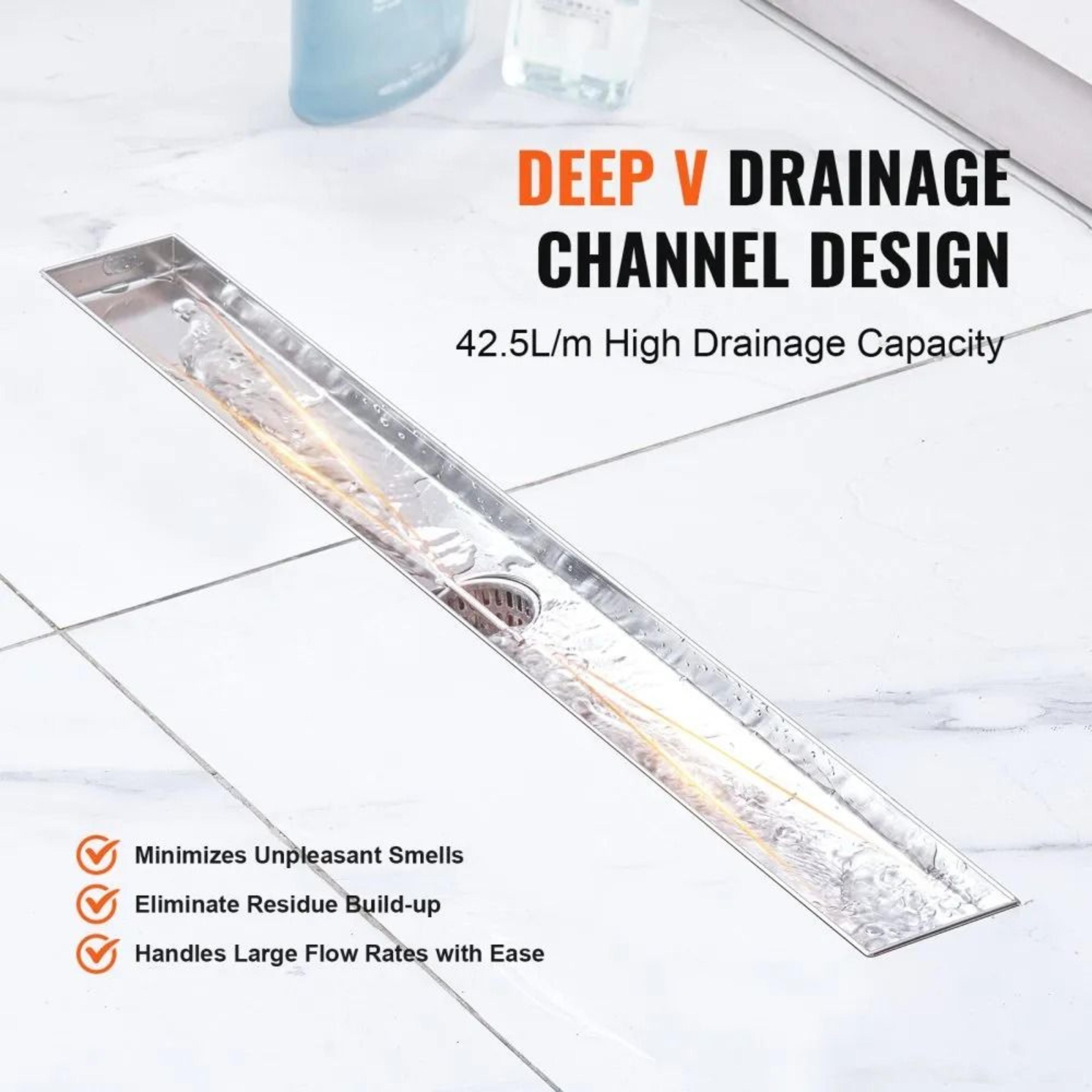 24 Inch Linear Shower Drain With 304 Stainless Steel Square Grate And Hair Strainer 3