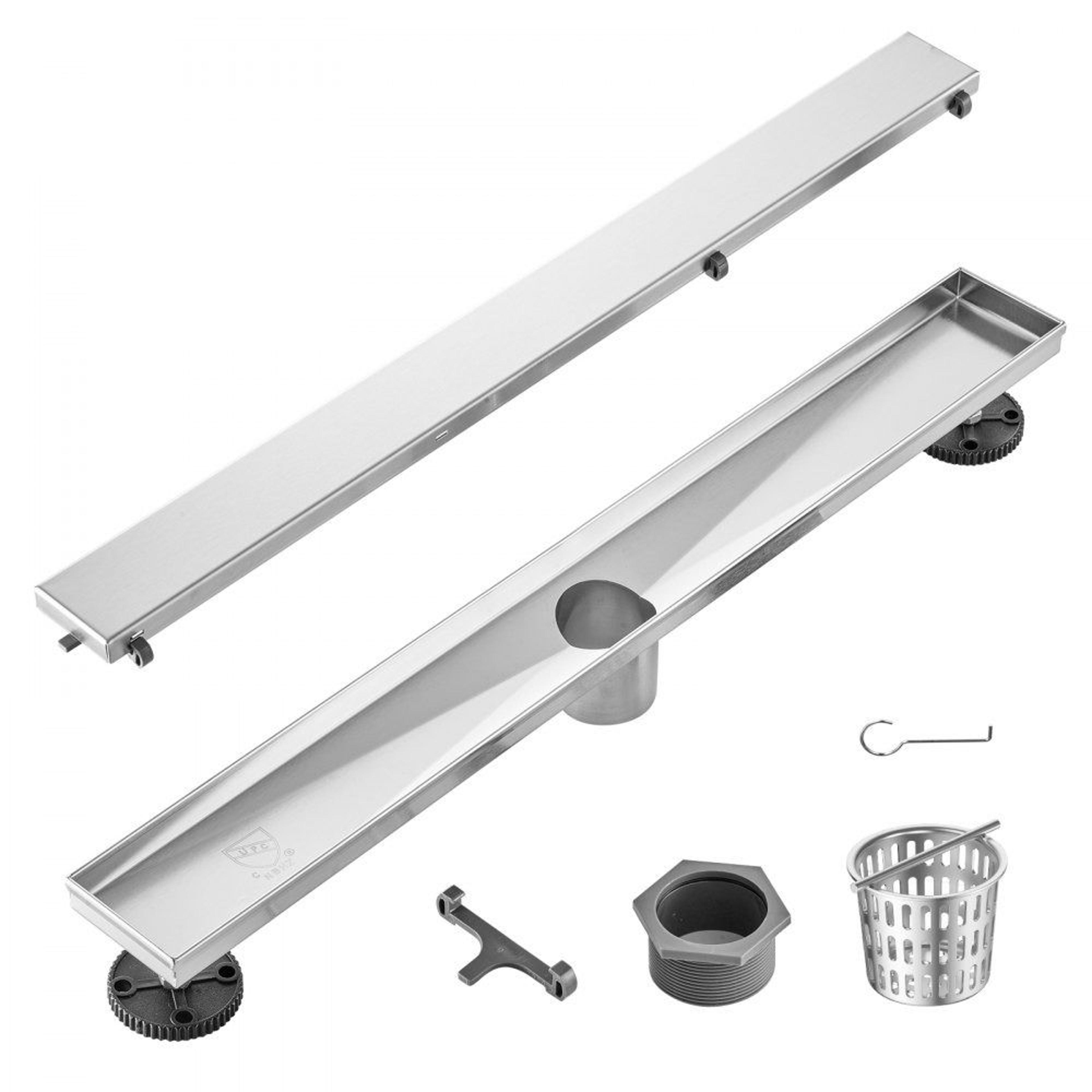 24 inch linear shower drain with tile insert cover and stainless steel hair strainer