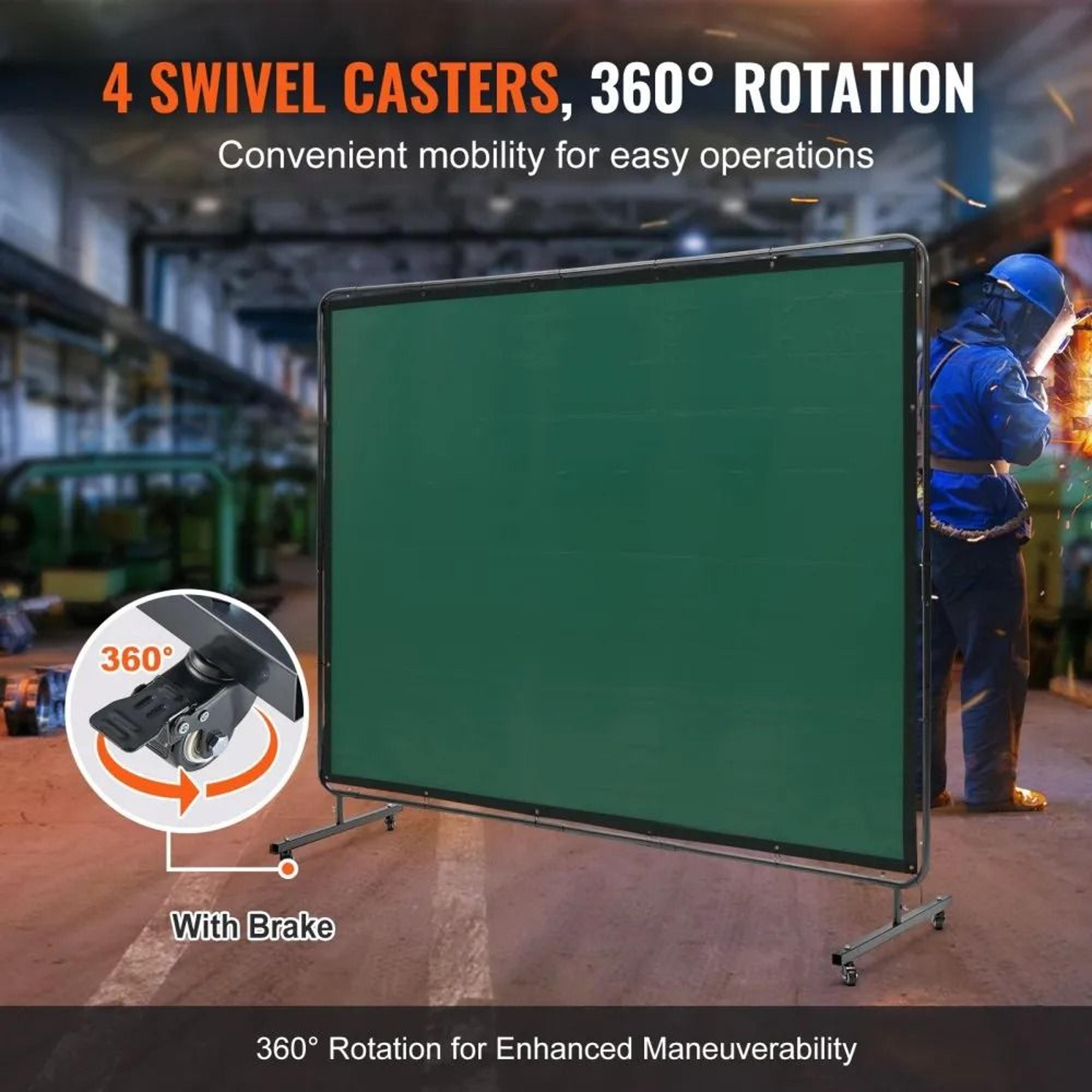6 X 8 FT Mobile Welding Screen With Flame Resistant Curtain UV Protection And Locking Wheels 3
